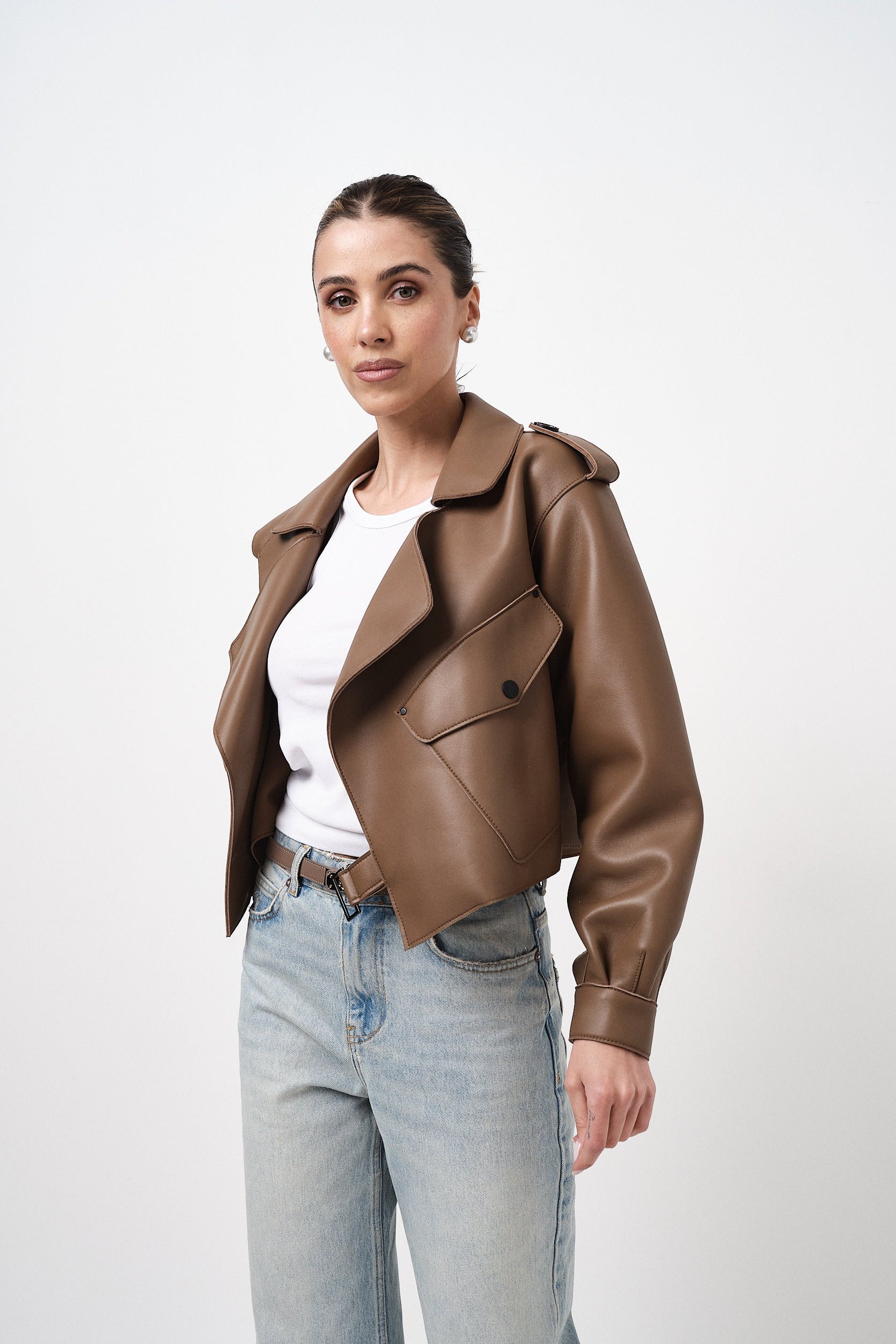 Emy Nude Oversize - giacca da donna in vera pelle nude, dettaglio 7 | GIUMA Venezia