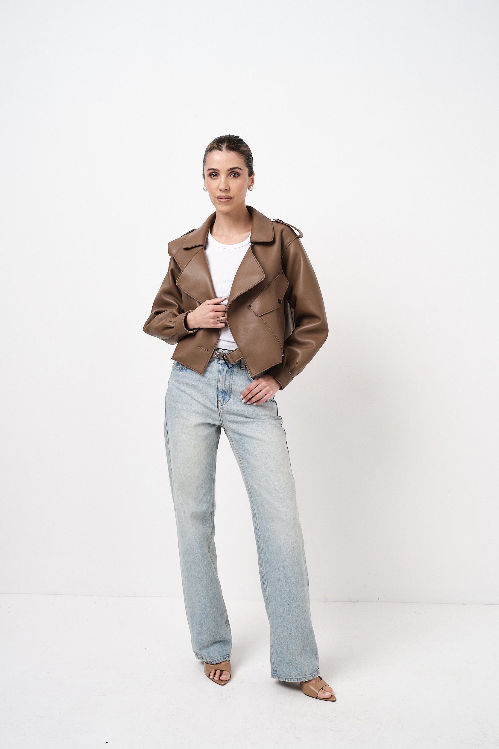 Emy Nude Oversize - giacca da donna in vera pelle nude, dettaglio 4 | GIUMA Venezia