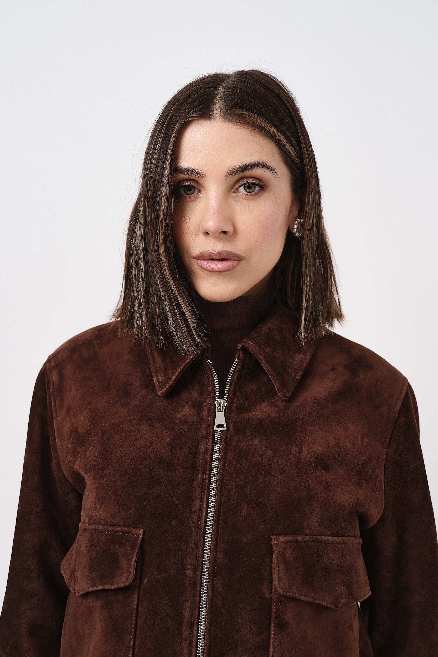 Jessie - giacca da donna in pelle scamosciata marrone, dettaglio 3 | GIUMA Venezia