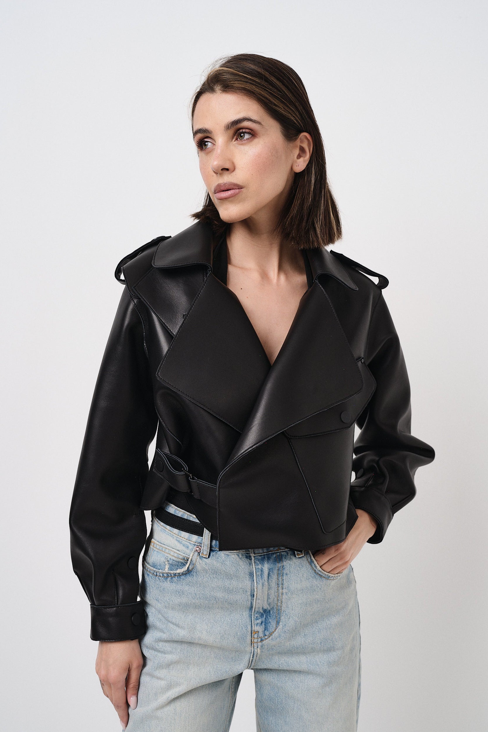 Emy Black Oversize - giacca da donna in vera pelle nero, dettaglio 5 | GIUMA Venezia