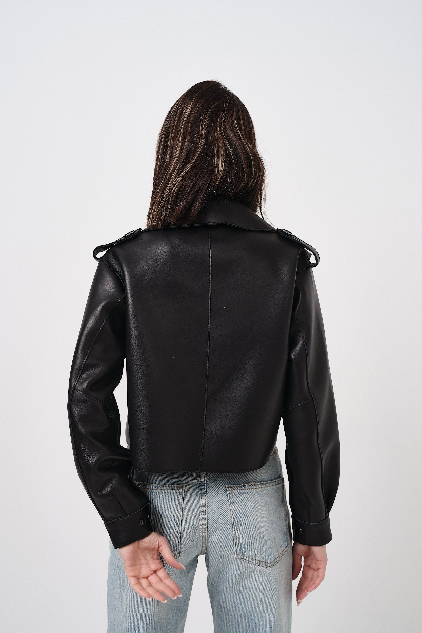 Emy Black Oversize - giacca da donna in vera pelle nero, dettaglio 4 | GIUMA Venezia