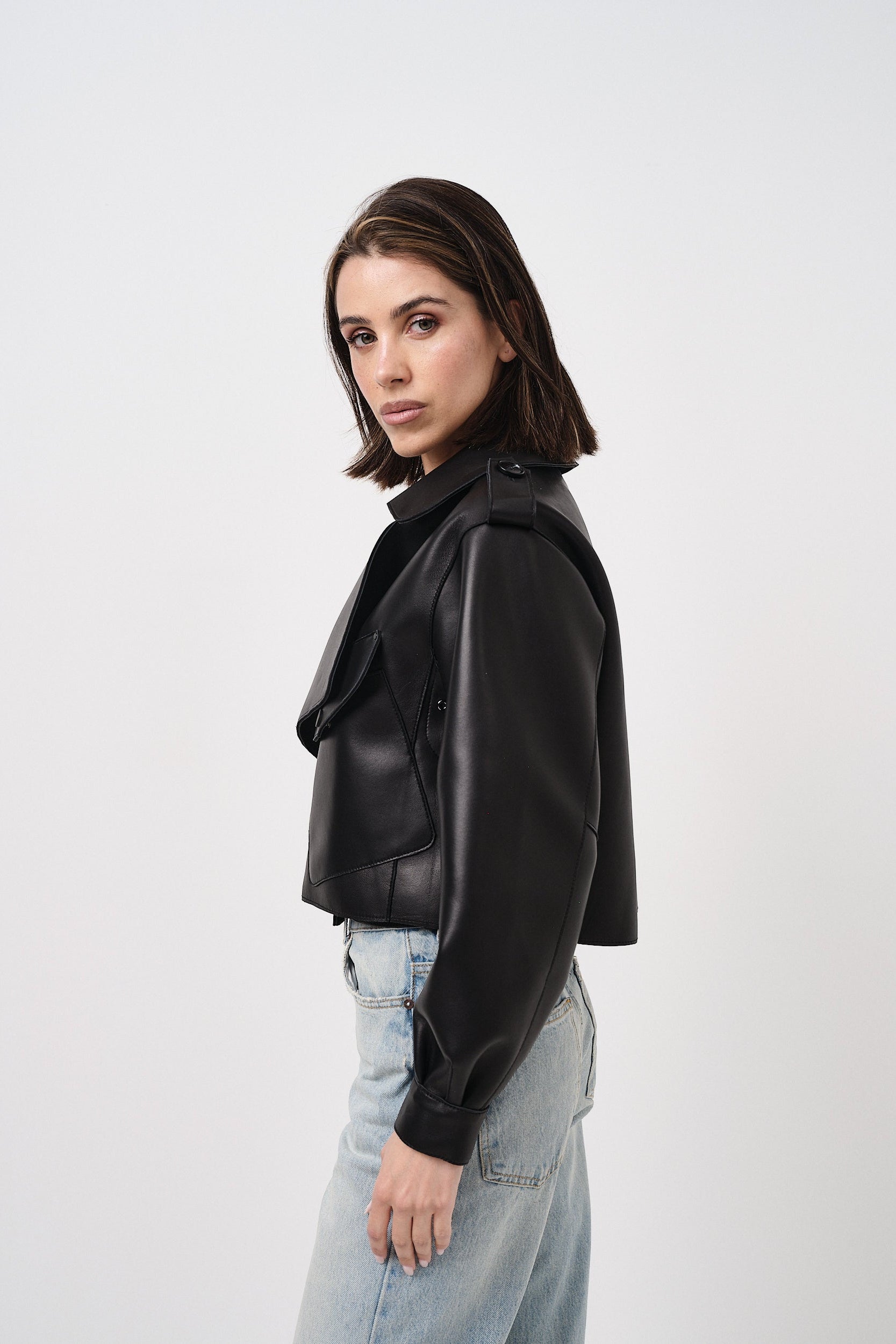 Emy Black Oversize - giacca da donna in vera pelle nero, dettaglio 6 | GIUMA Venezia