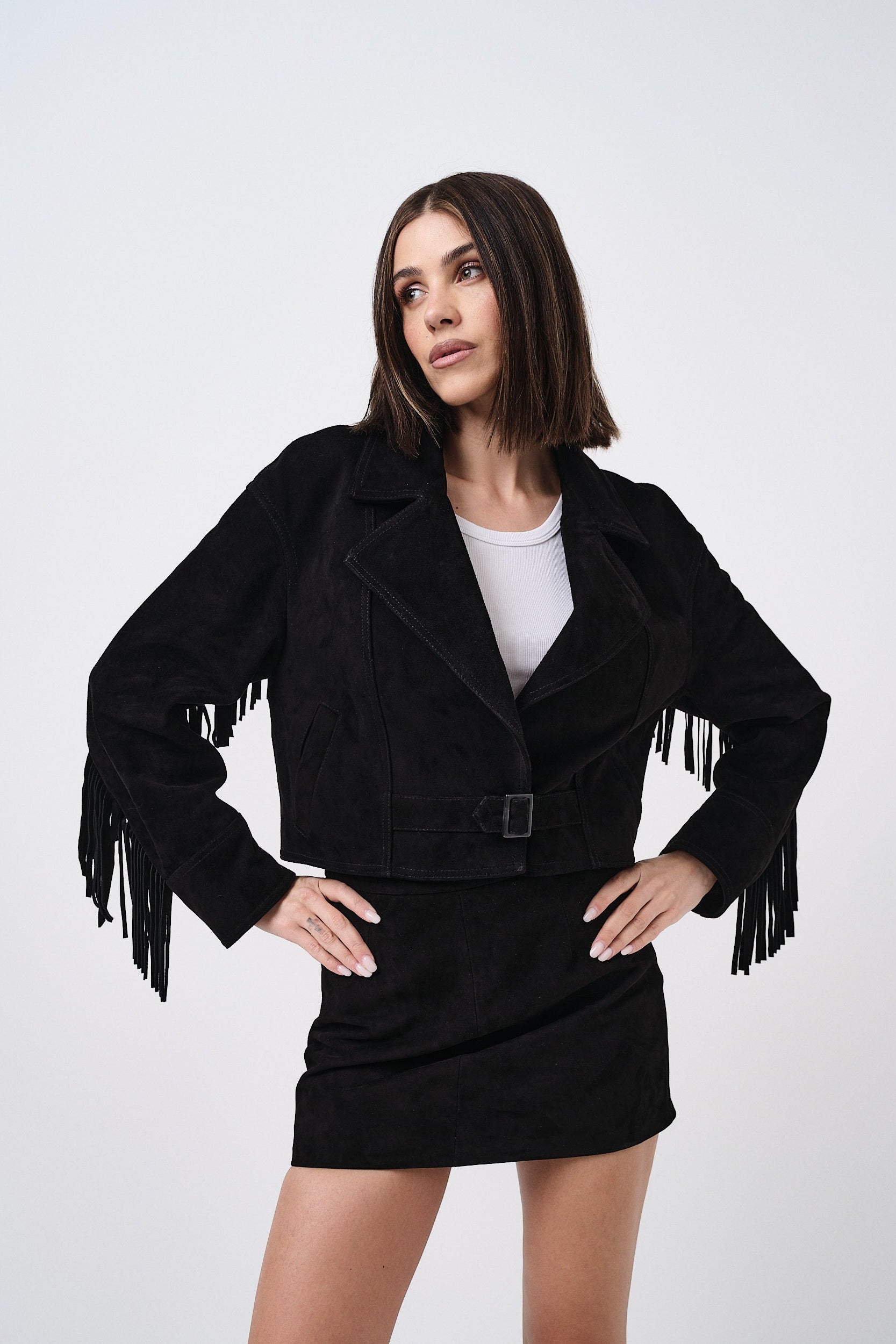 Texano Nero - giacca da donna in pelle scamosciata nero, dettaglio 4 | GIUMA Venezia