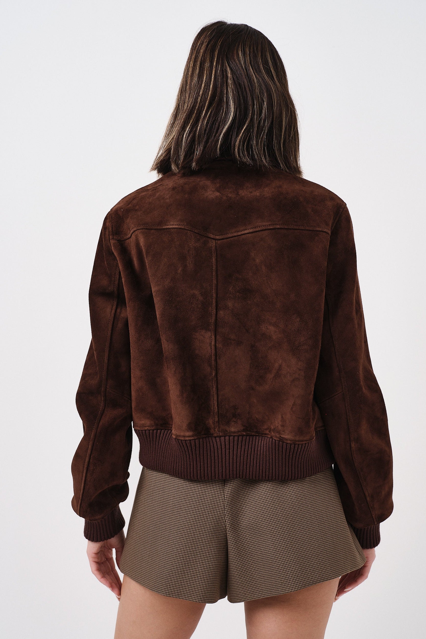 Jessie - giacca da donna in pelle scamosciata marrone, dettaglio 9 | GIUMA Venezia
