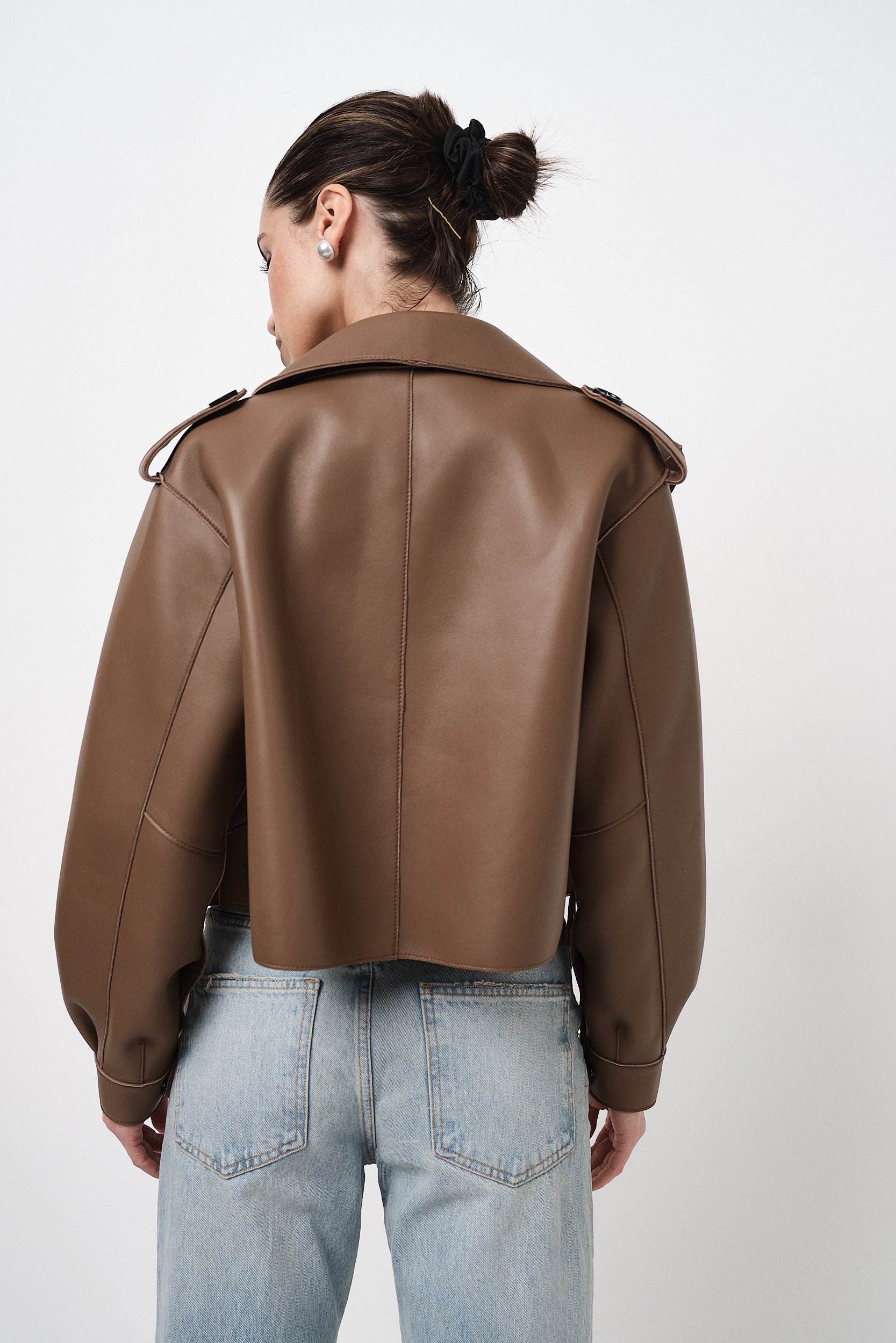 Emy Nude Oversize - giacca da donna in vera pelle nude, dettaglio 3 | GIUMA Venezia