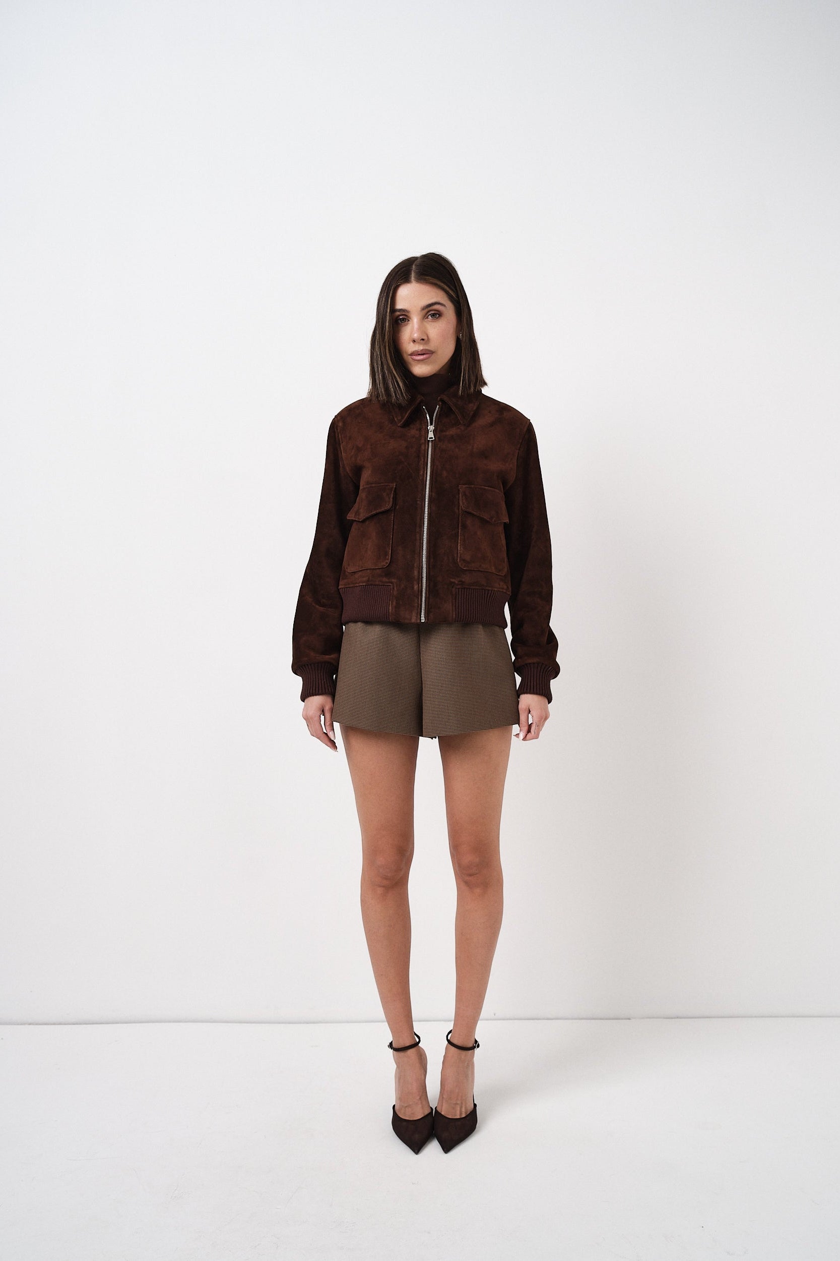 Jessie - giacca da donna in pelle scamosciata marrone, dettaglio 5 | GIUMA Venezia
