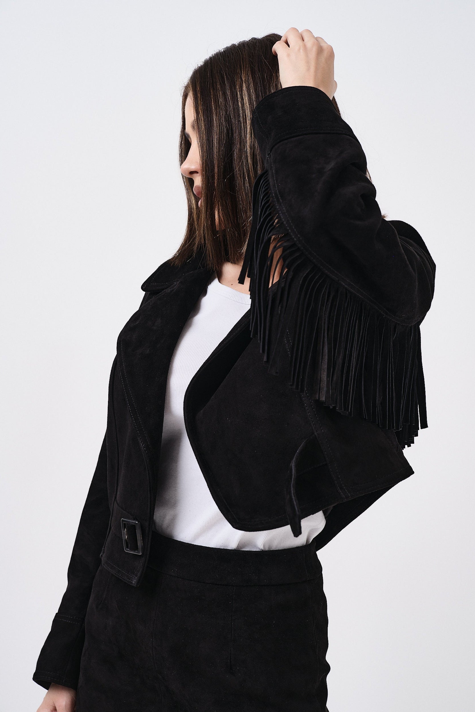 Texano Nero - giacca da donna in pelle scamosciata nero, dettaglio 3 | GIUMA Venezia