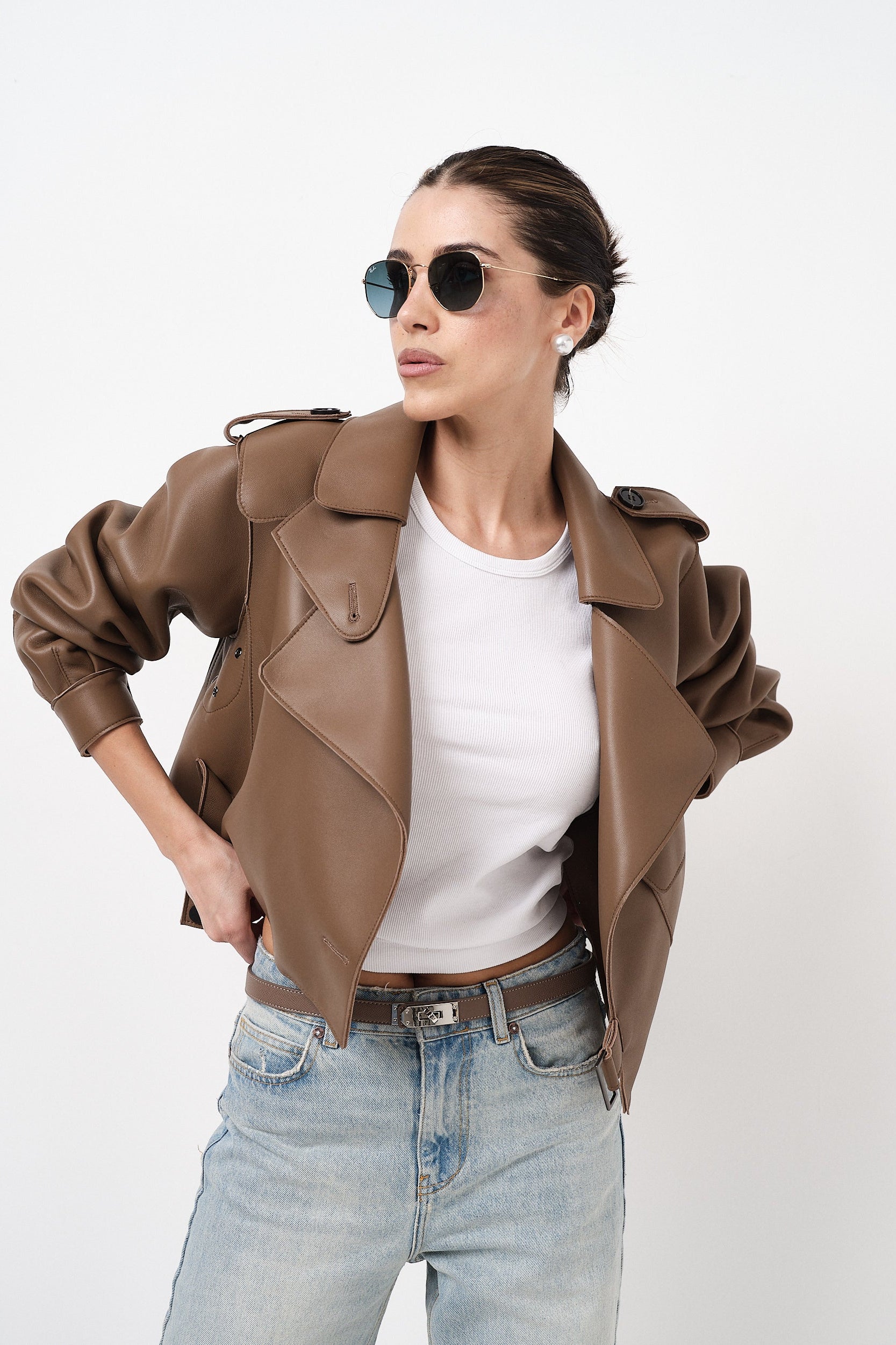 Emy Nude Oversize - giacca da donna in vera pelle nude, dettaglio 9 | GIUMA Venezia