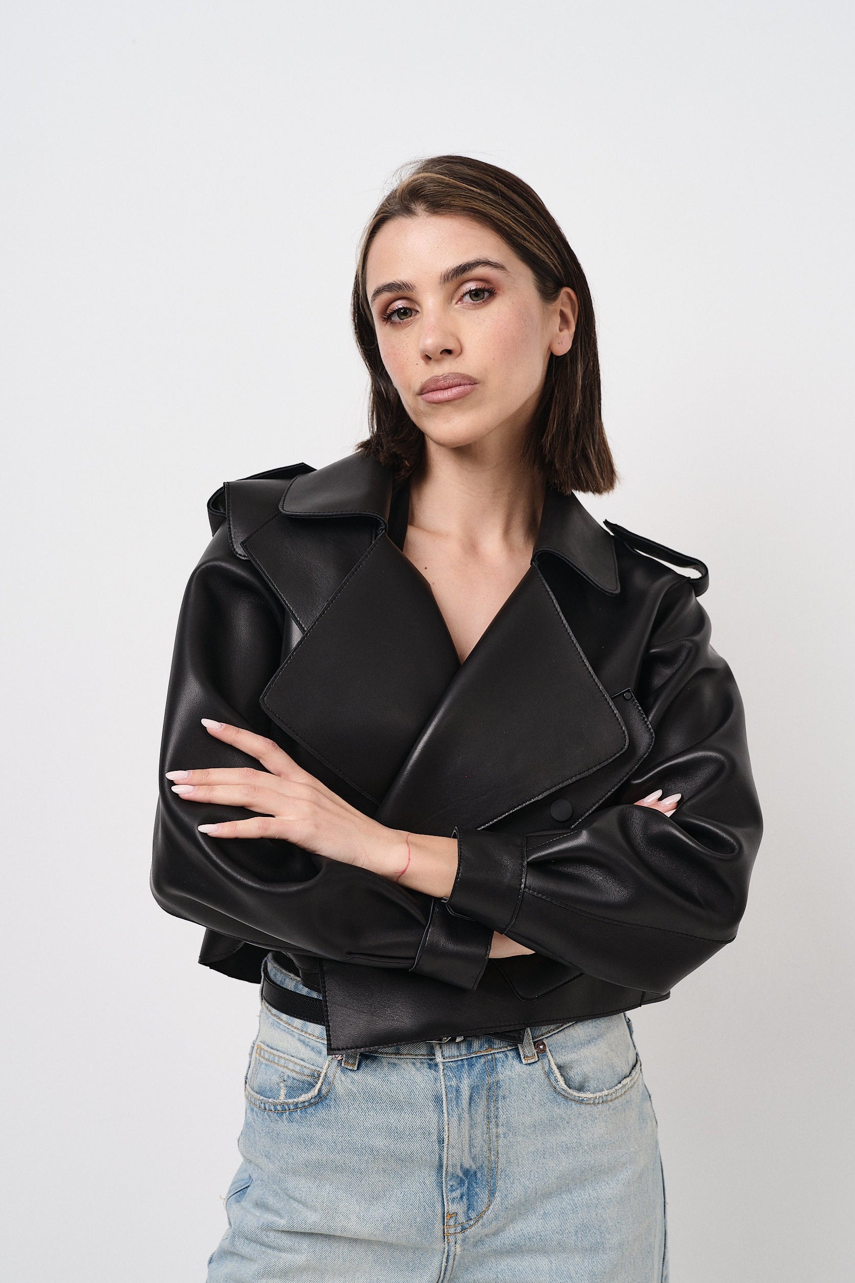 Emy Black Oversize - giacca da donna in vera pelle nero, dettaglio 7 | GIUMA Venezia