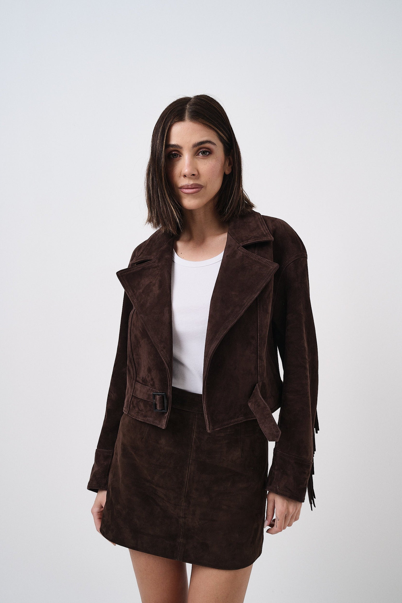 Texano Marrone - giacca da donna in pelle scamosciata marrone, dettaglio 3 | GIUMA Venezia