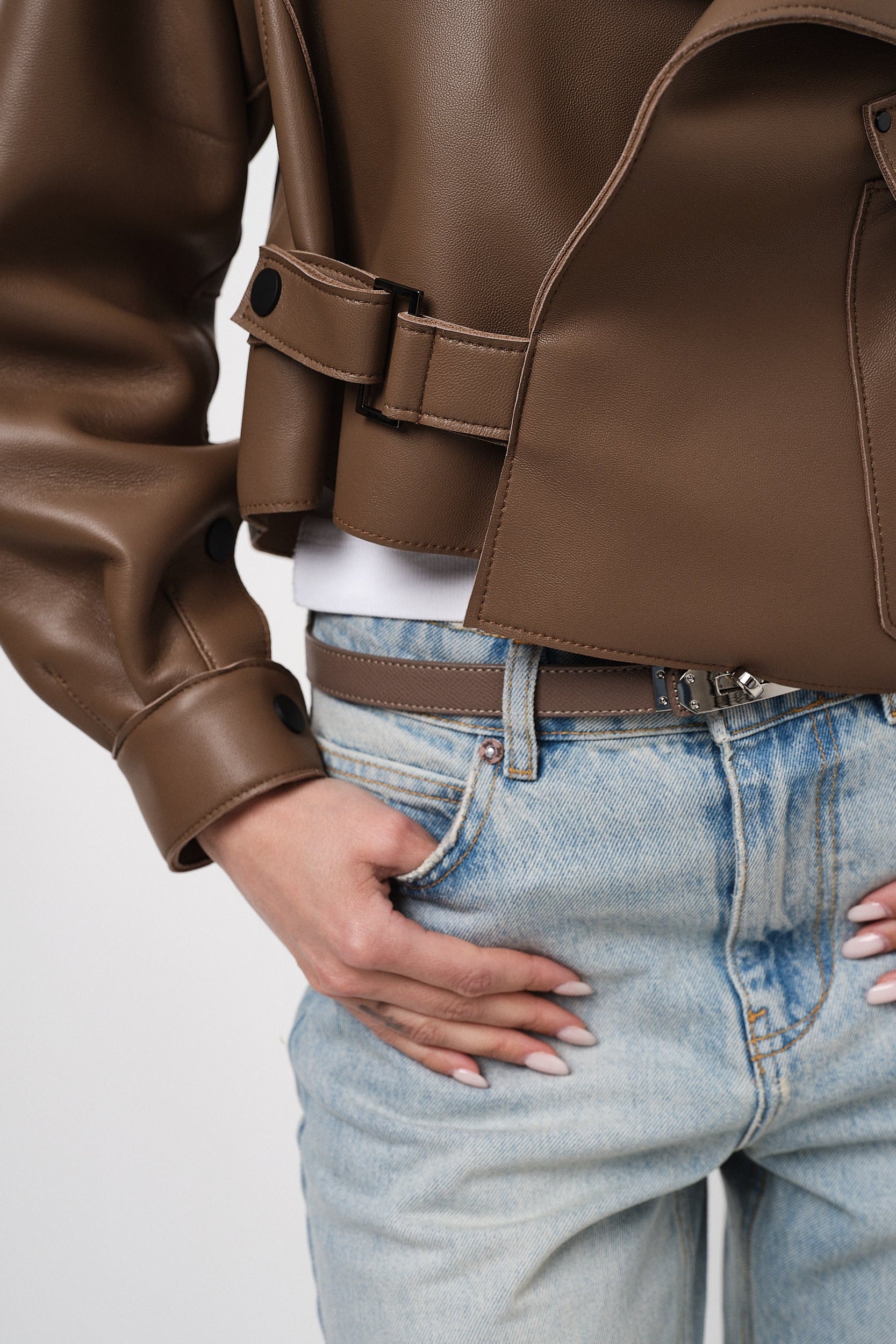 Emy Nude Oversize - giacca da donna in vera pelle nude, dettaglio 6 | GIUMA Venezia