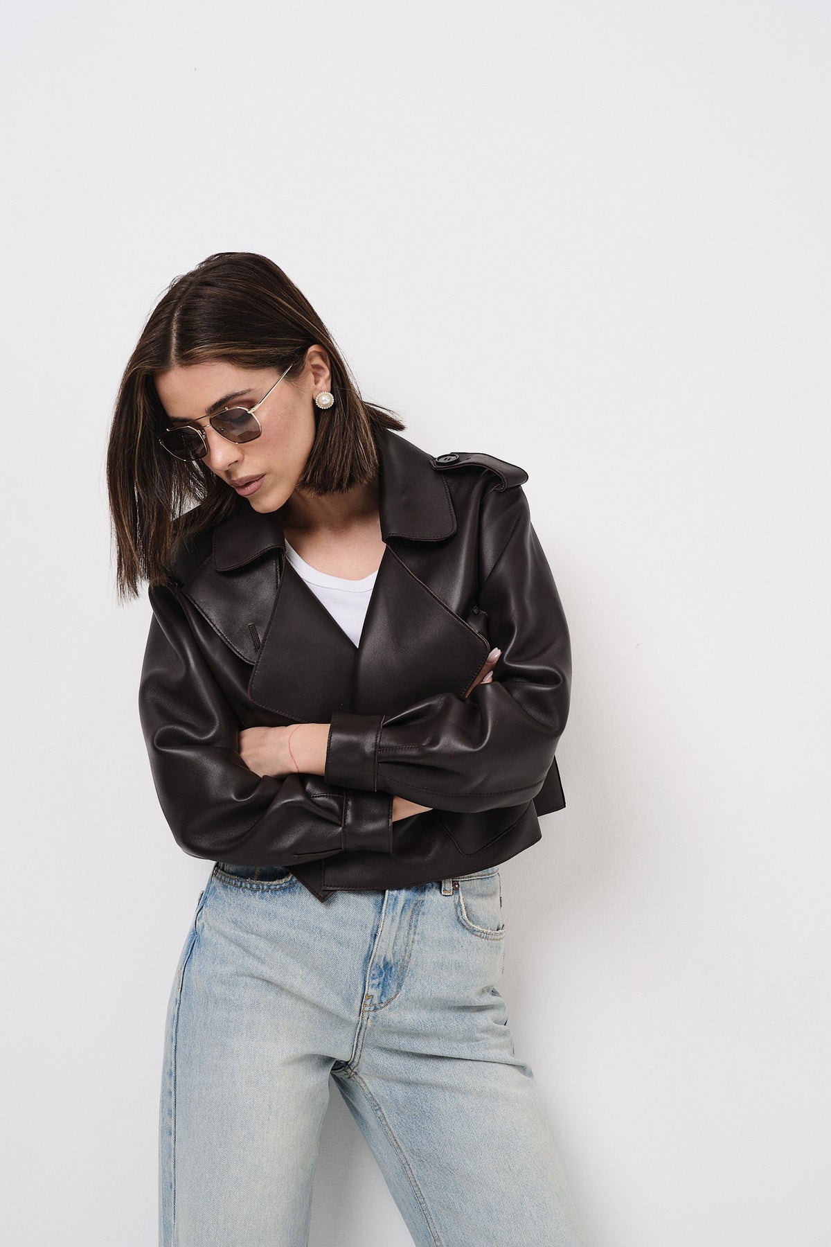 Emy Dark Brown Oversize - giacca da donna in vera pelle marrone scuro, dettaglio 3 | GIUMA Venezia