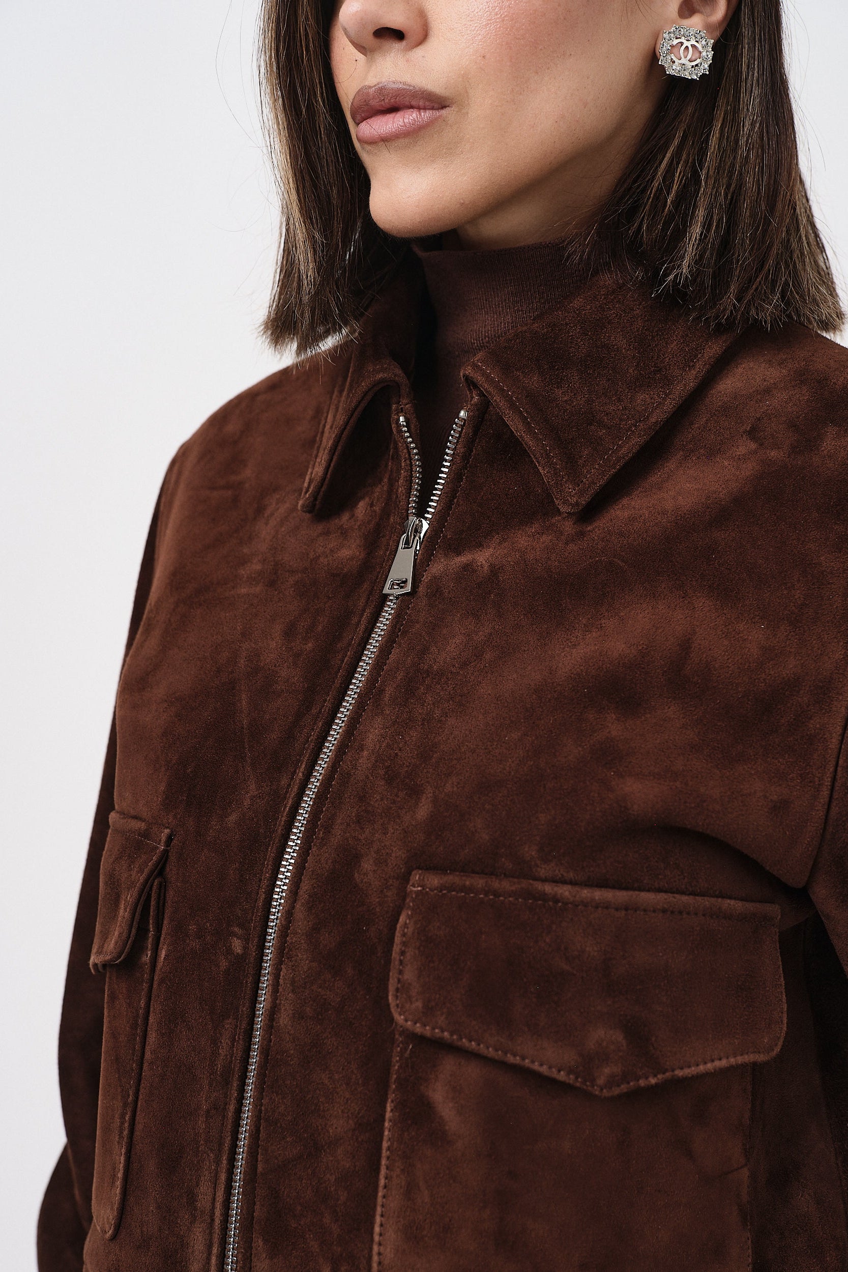 Jessie - giacca da donna in pelle scamosciata marrone, dettaglio 7 | GIUMA Venezia