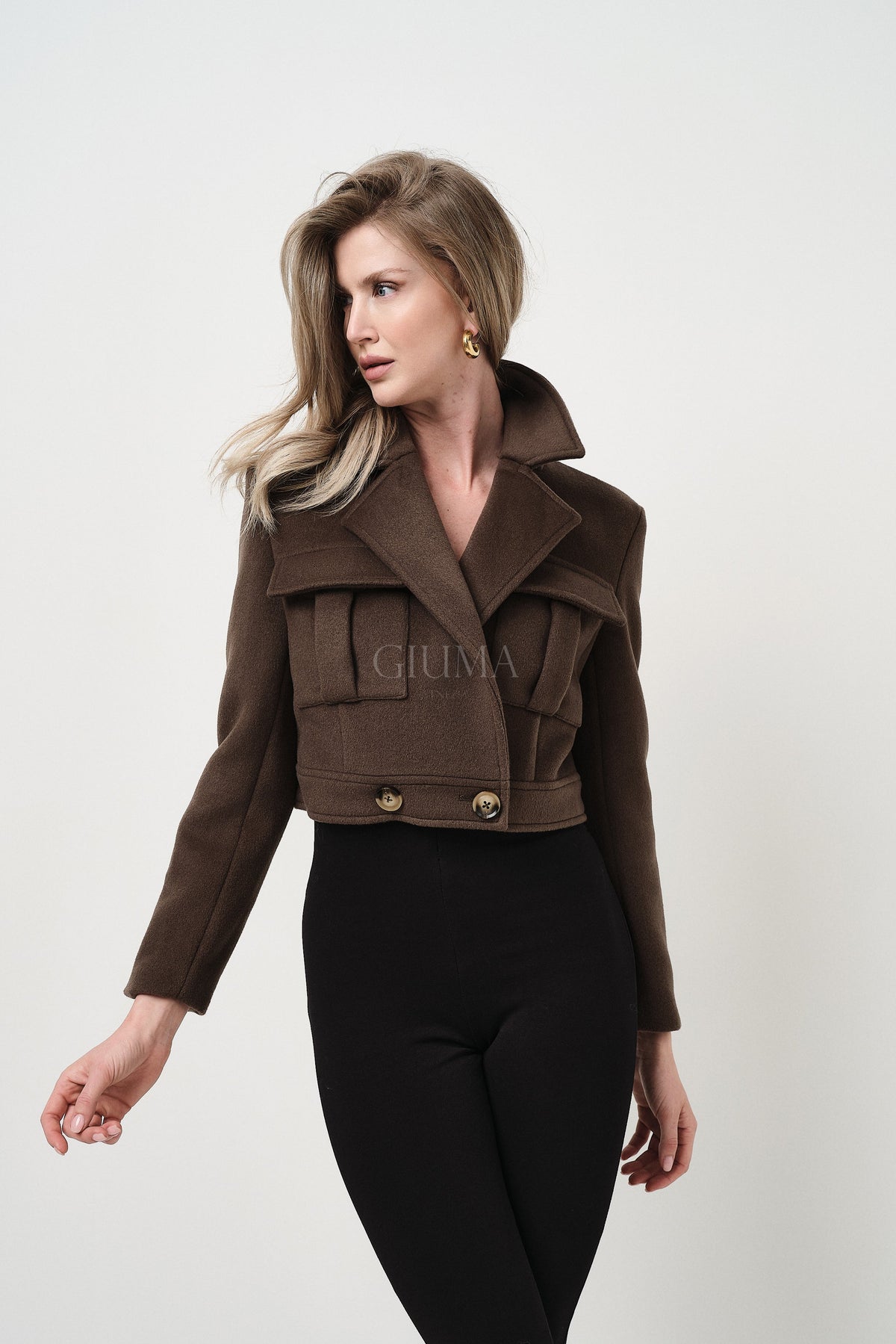 Carrie Army Green - cappotto da donna in lana e cachemire verde militare, dettaglio 7 | GIUMA Venezia