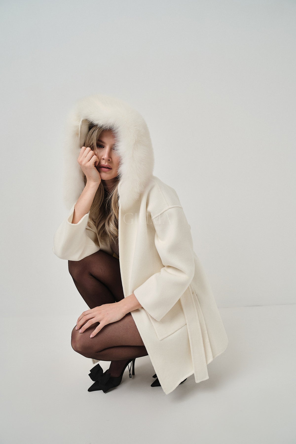 Agatha White - cappotto da donna in lana e cachemire bianco, dettaglio 8 | GIUMA Venezia