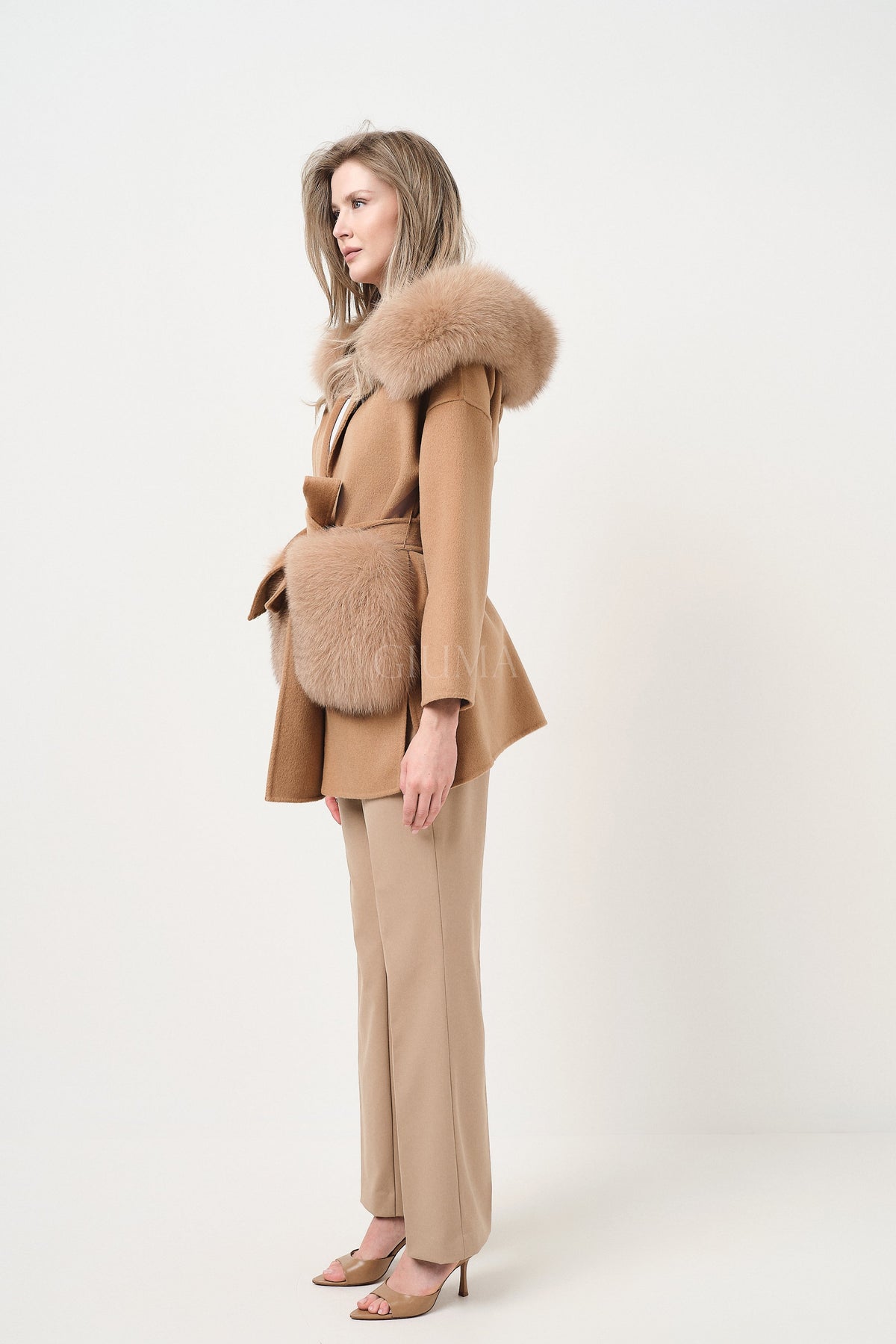 Penelope Cammello - cappotto da donna in lana e cachemire cammello, dettaglio 3 | GIUMA Venezia
