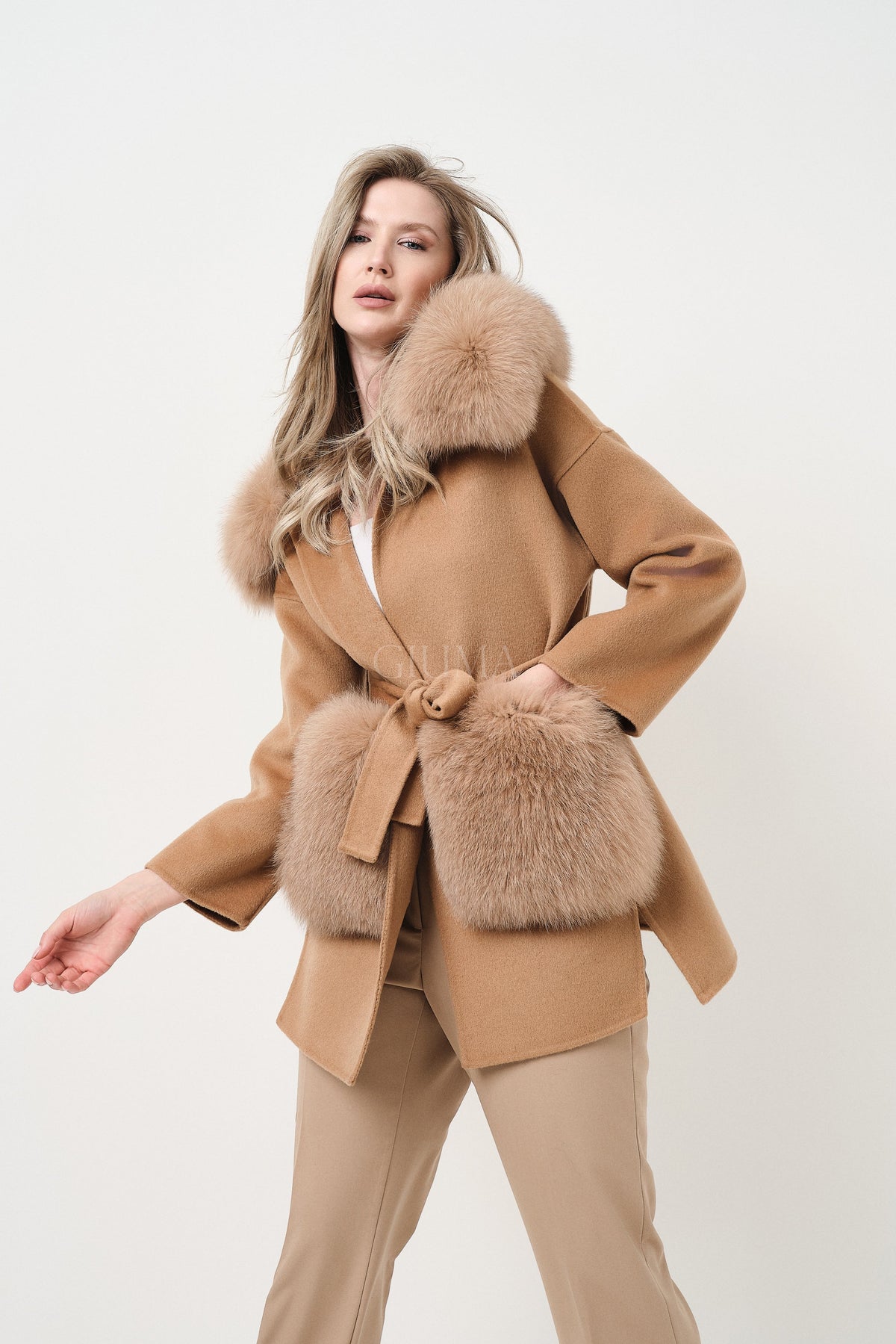 Penelope Cammello - cappotto da donna in lana e cachemire cammello, dettaglio 6 | GIUMA Venezia