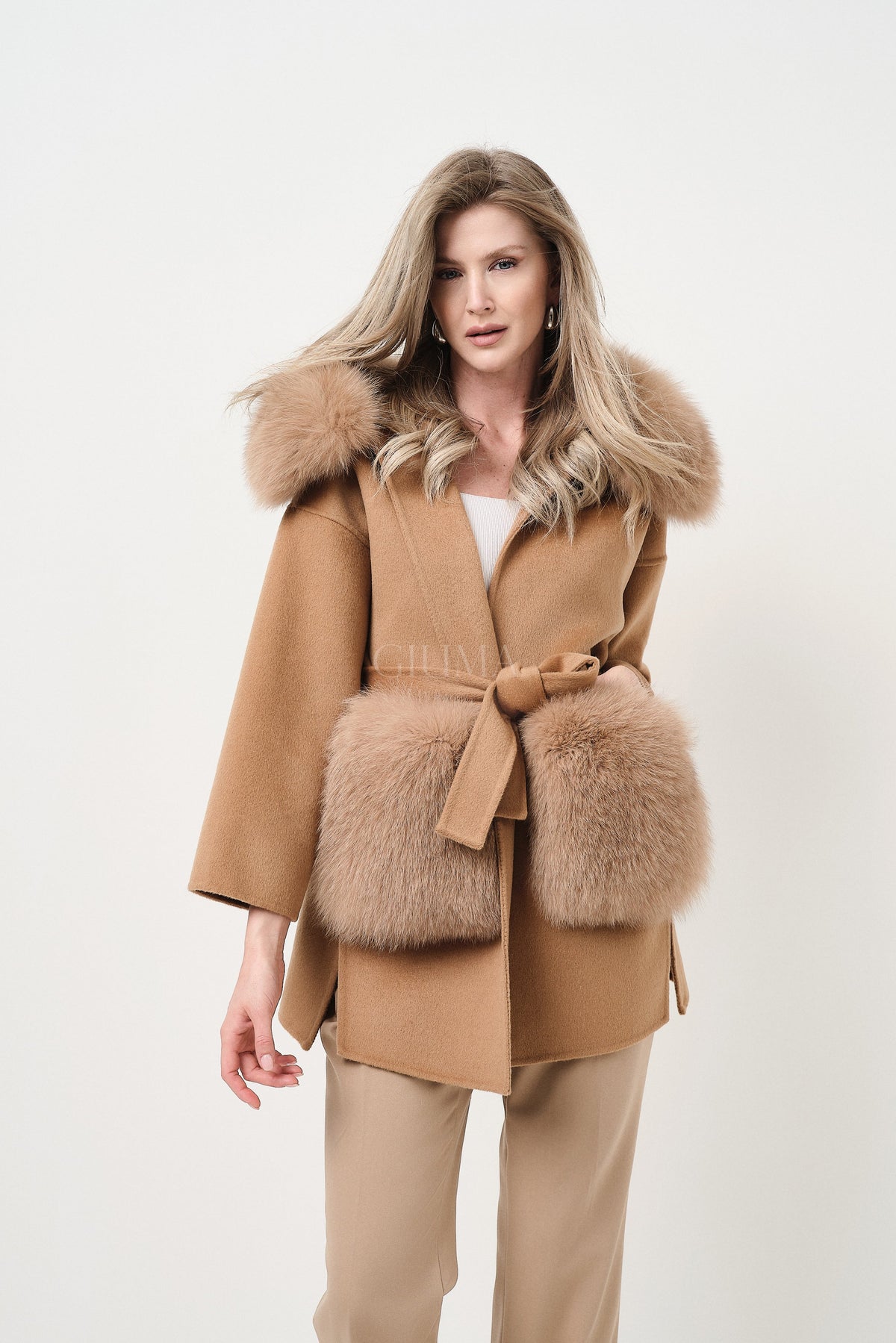 Penelope Cammello - cappotto da donna in lana e cachemire cammello, dettaglio 7 | GIUMA Venezia