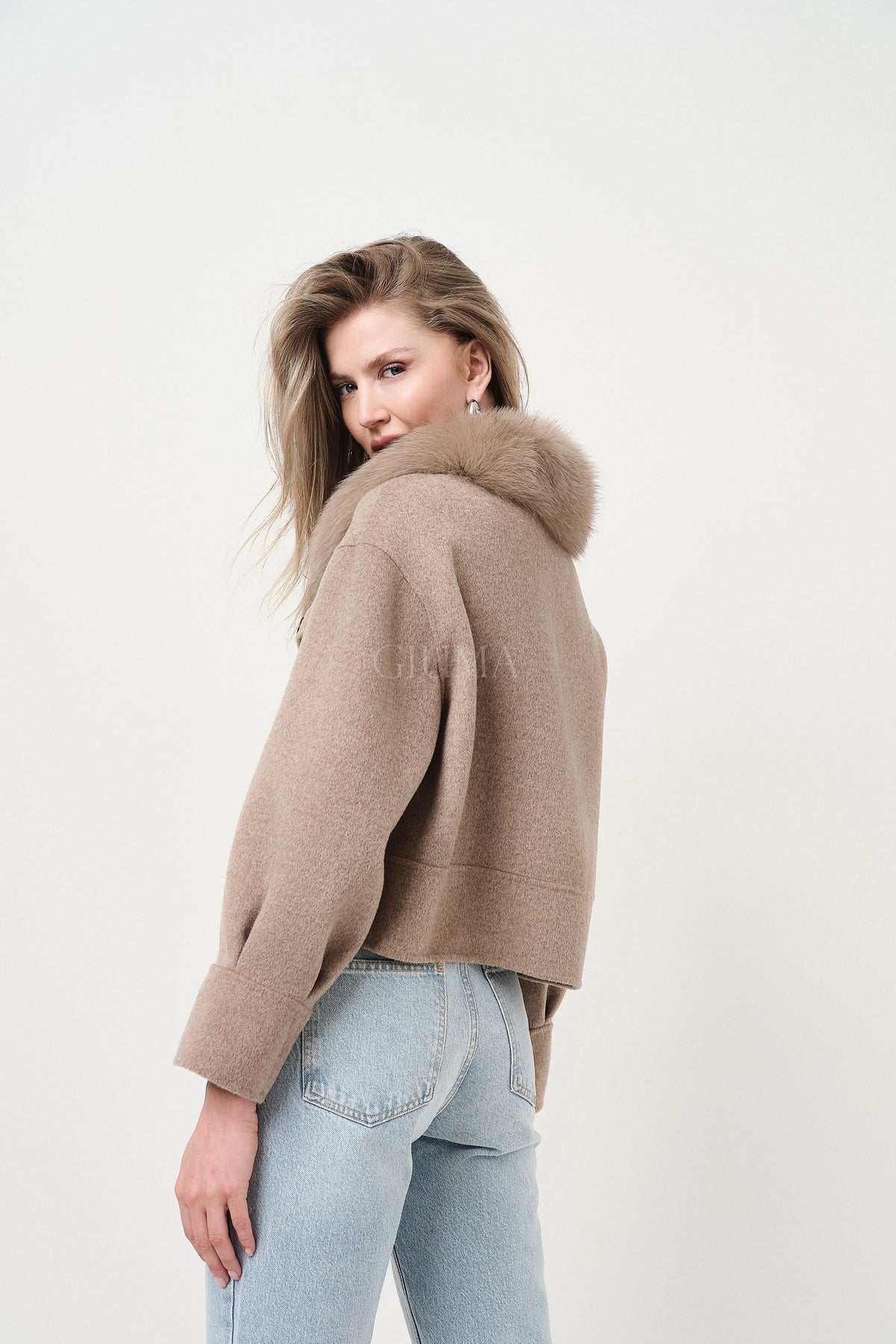 Lola Beige - cappotto da donna in lana e cachemire beige, dettaglio 10 | GIUMA Venezia