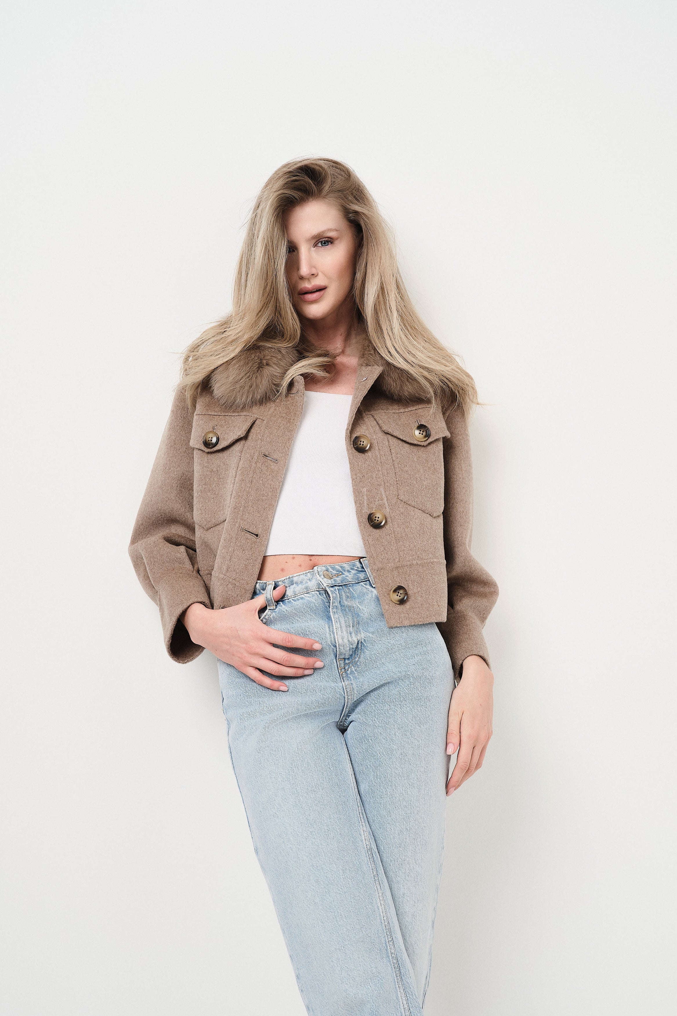 Lola Beige - cappotto da donna in lana e cachemire beige, vista principale | GIUMA Venezia