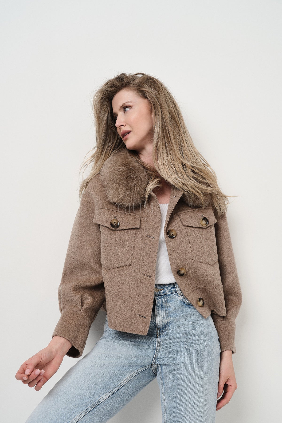 Lola Beige - cappotto da donna in lana e cachemire beige, dettaglio 12 | GIUMA Venezia
