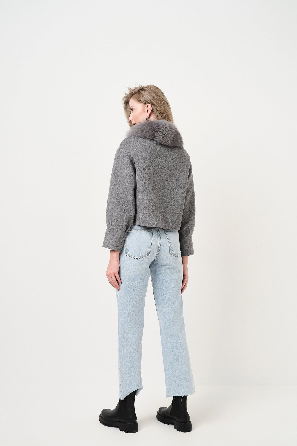 Lola Grey - cappotto da donna in lana e cachemire grigio, dettaglio 4 | GIUMA Venezia