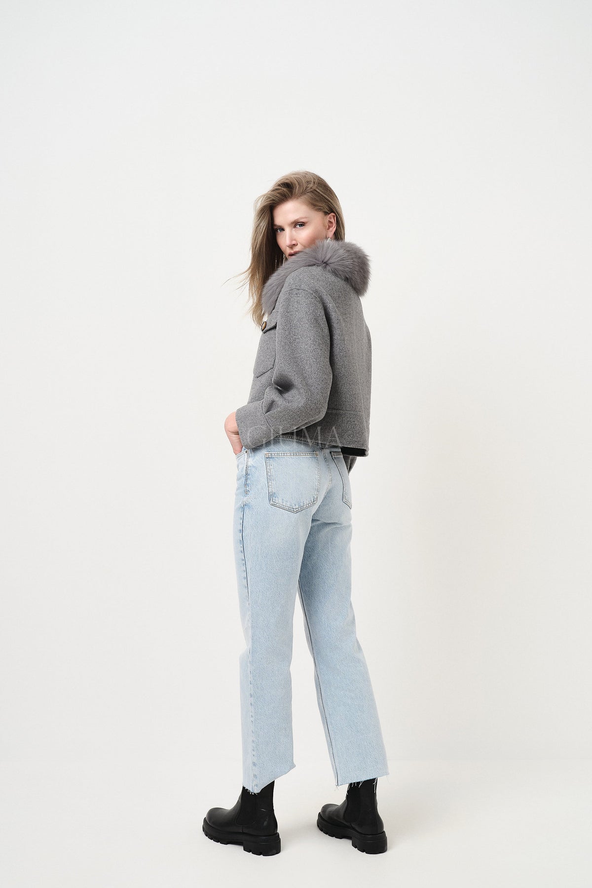 Lola Grey - cappotto da donna in lana e cachemire grigio, dettaglio 5 | GIUMA Venezia