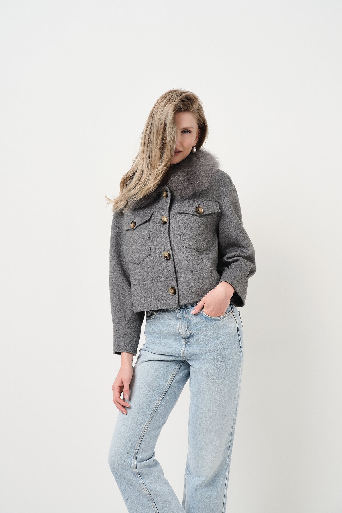 Lola Grey - cappotto da donna in lana e cachemire grigio, dettaglio 6 | GIUMA Venezia