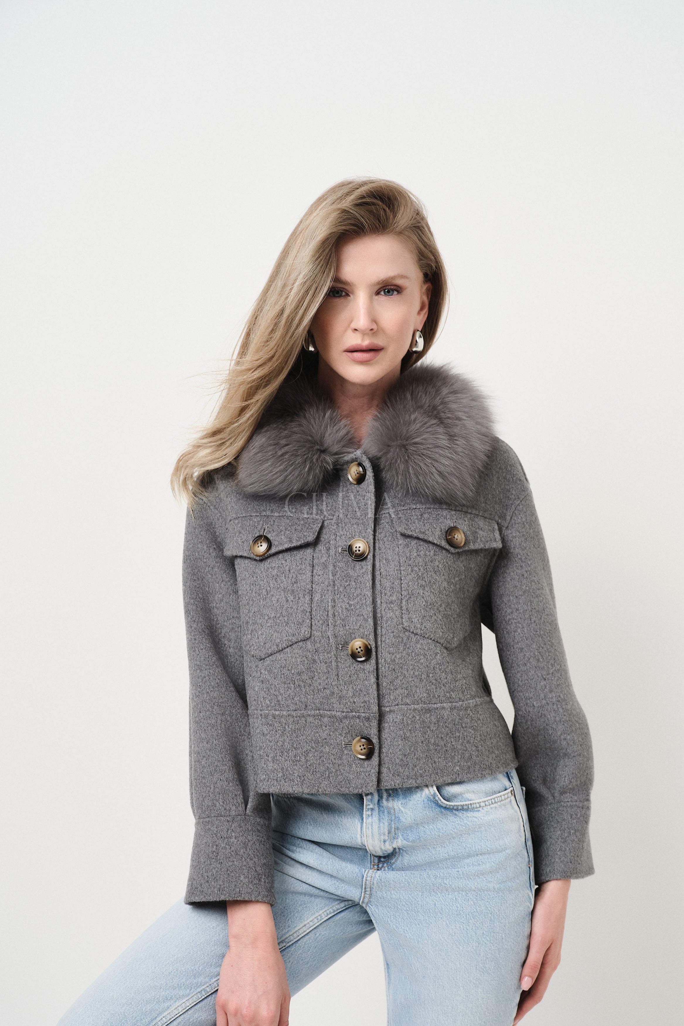 Lola Grey - cappotto da donna in lana e cachemire grigio, vista principale | GIUMA Venezia