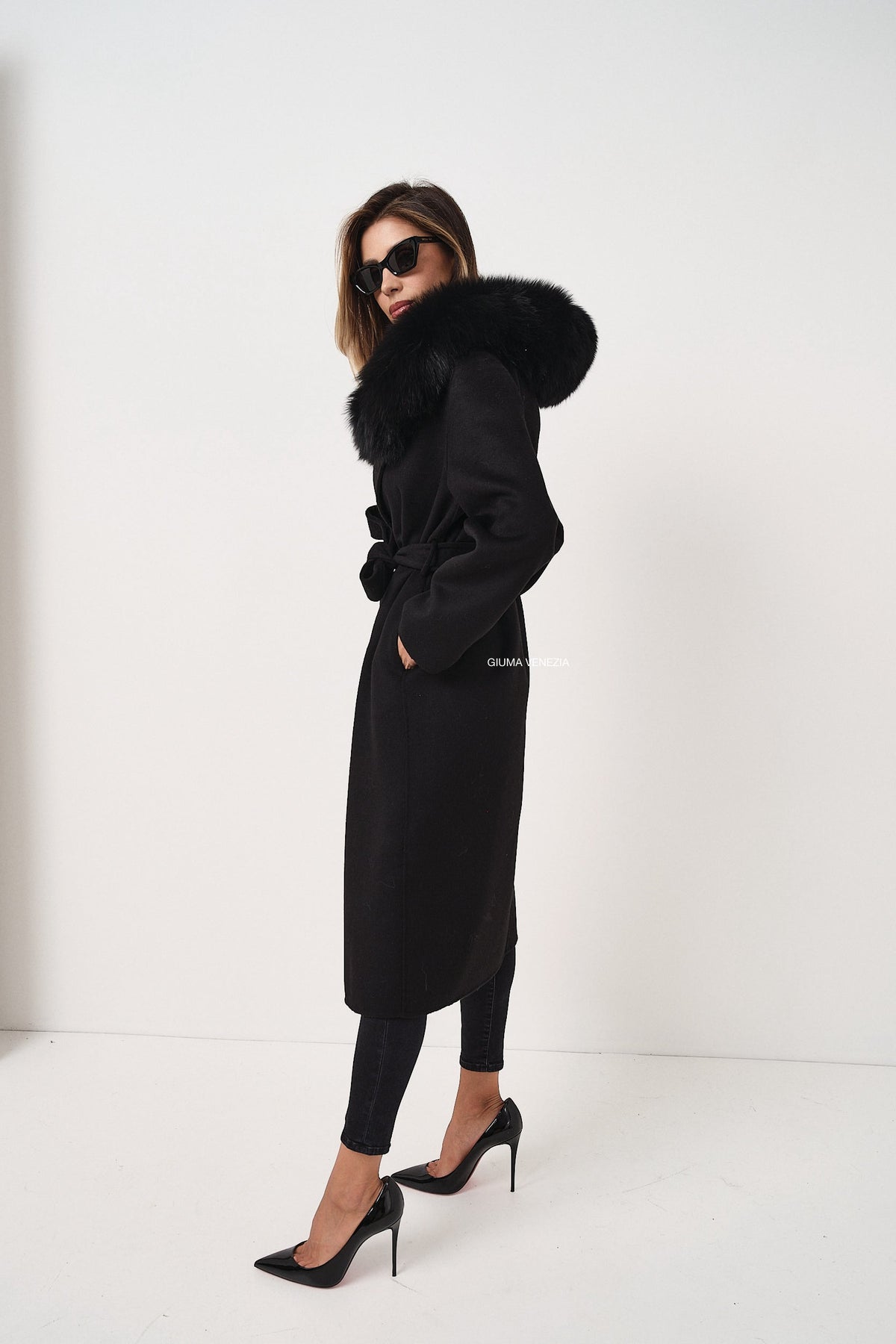 Agatha Long Black - cappotto da donna in lana e cachemire nero, dettaglio 6 | GIUMA Venezia