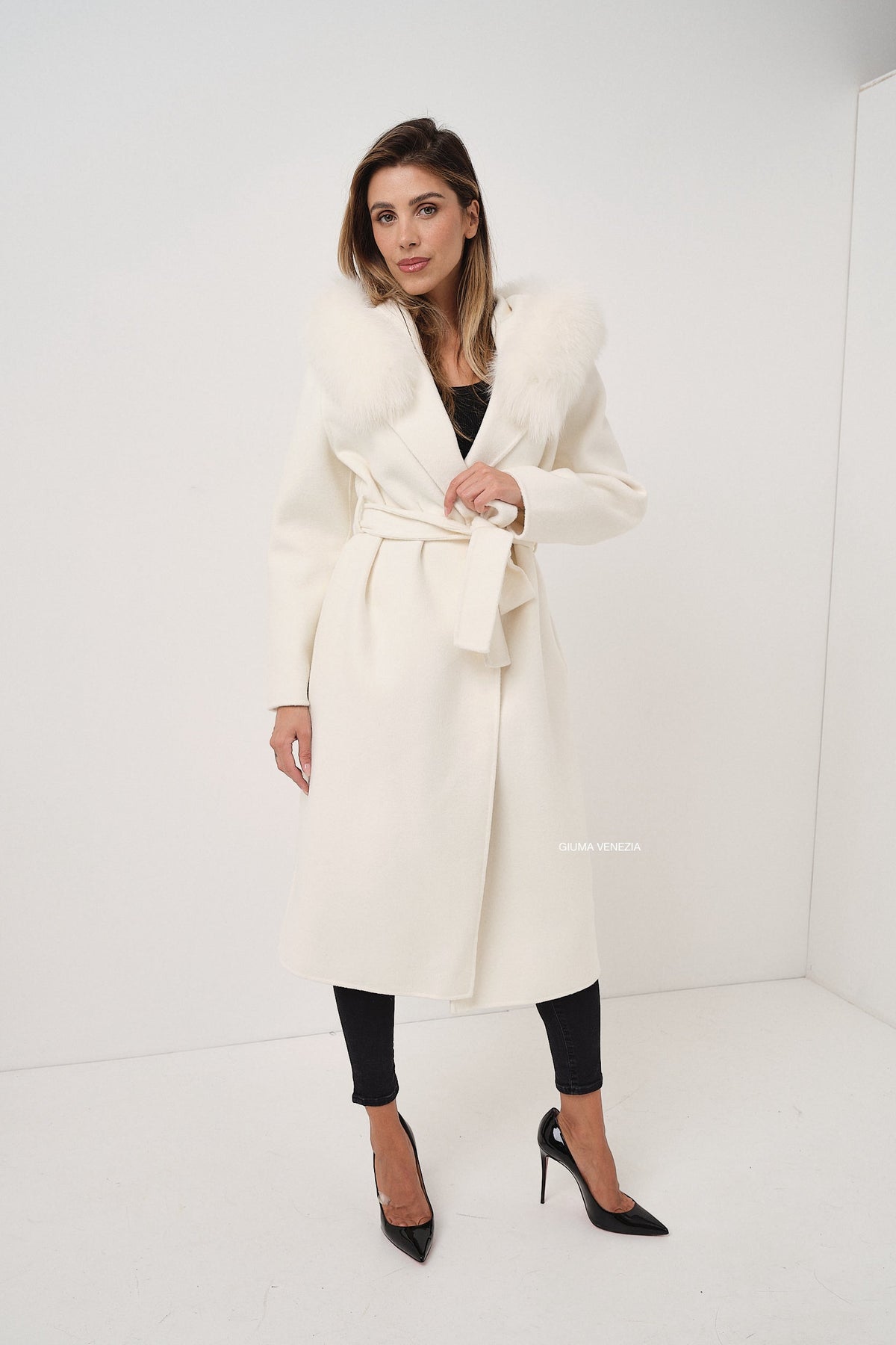 Agatha Long White - cappotto da donna in lana e cachemire bianco, dettaglio 4 | GIUMA Venezia