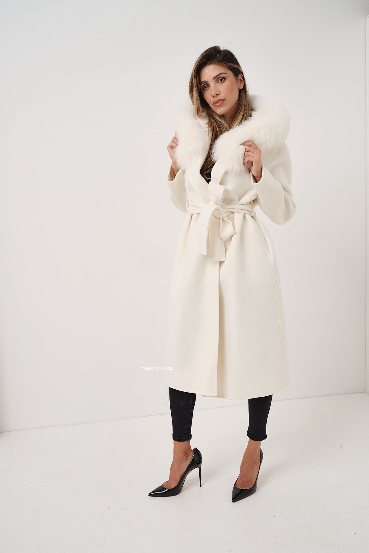 Agatha Long White - cappotto da donna in lana e cachemire bianco, dettaglio 5 | GIUMA Venezia