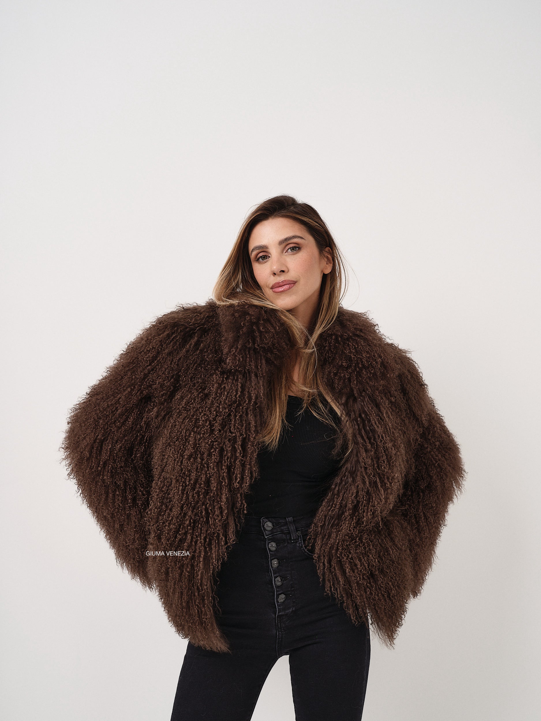 KAMILA CHOCOLATE mongolian fur 57 cm