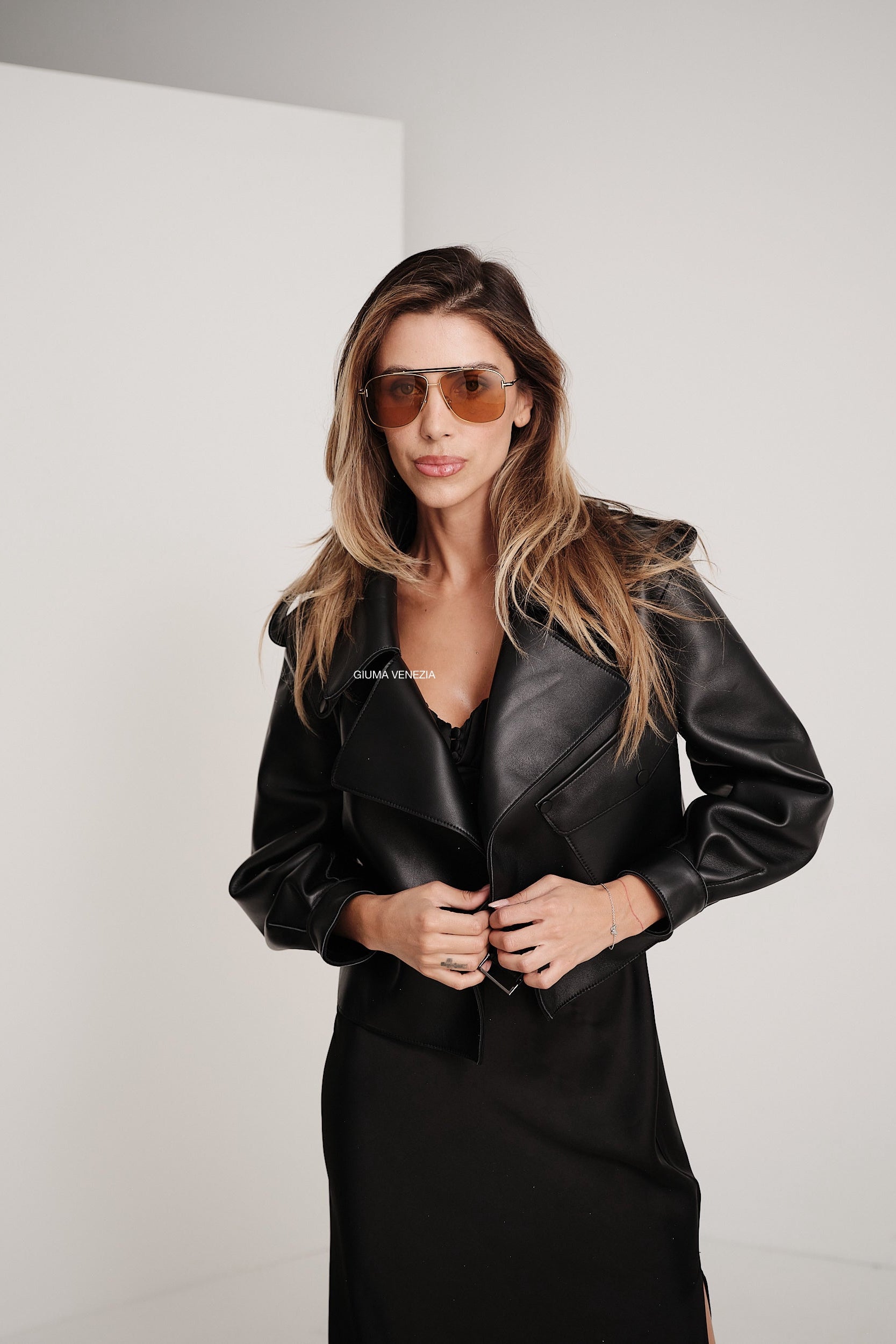 Emy Black Oversize - giacca da donna in vera pelle nero, dettaglio 12 | GIUMA Venezia