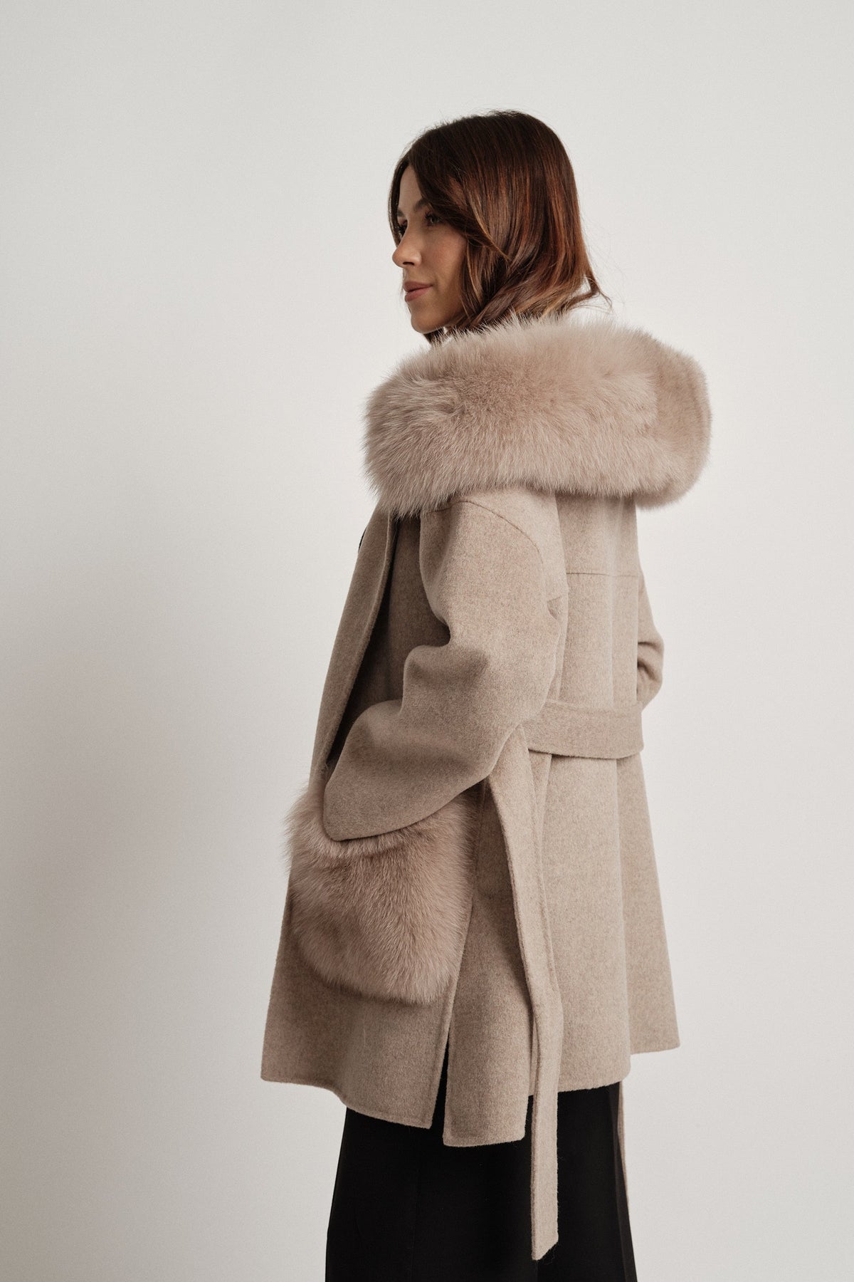 Penelope Beige - cappotto da donna in lana e cachemire beige, dettaglio 9 | GIUMA Venezia
