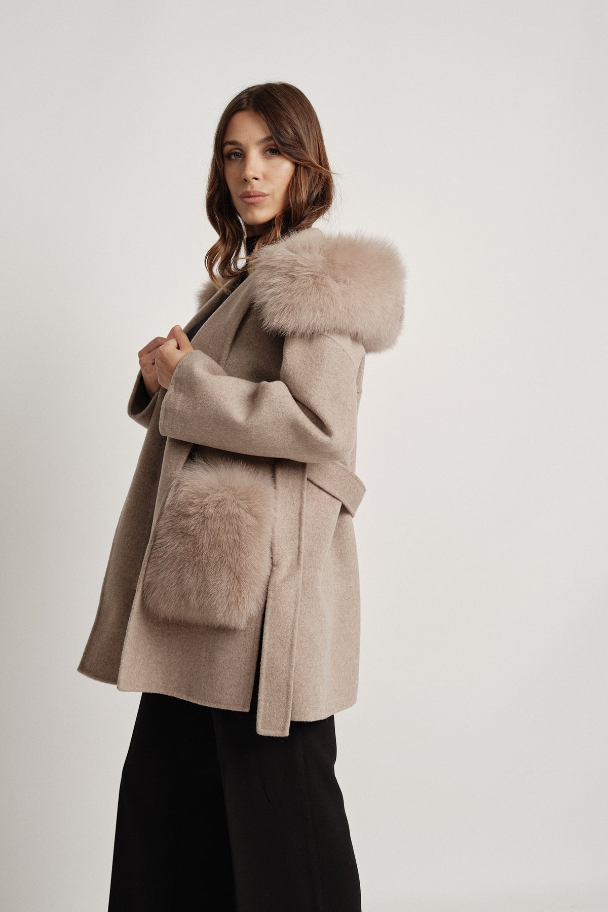 Penelope Beige - cappotto da donna in lana e cachemire beige, dettaglio 12 | GIUMA Venezia