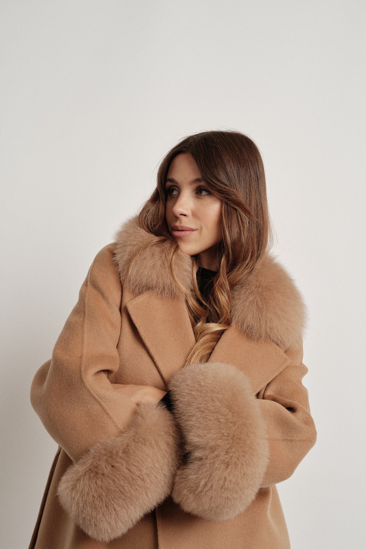 Gabrielle Cammello - cappotto da donna in lana e cachemire cammello, dettaglio 17 | GIUMA Venezia