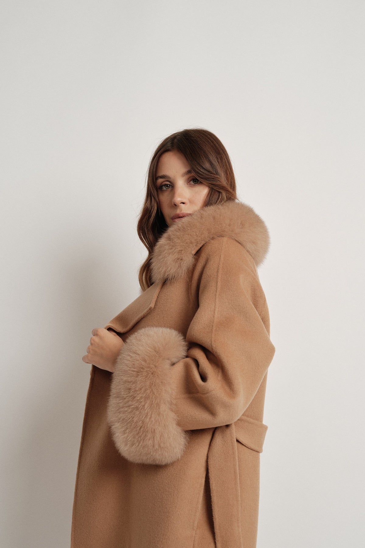 Gabrielle Cammello - cappotto da donna in lana e cachemire cammello, dettaglio 18 | GIUMA Venezia