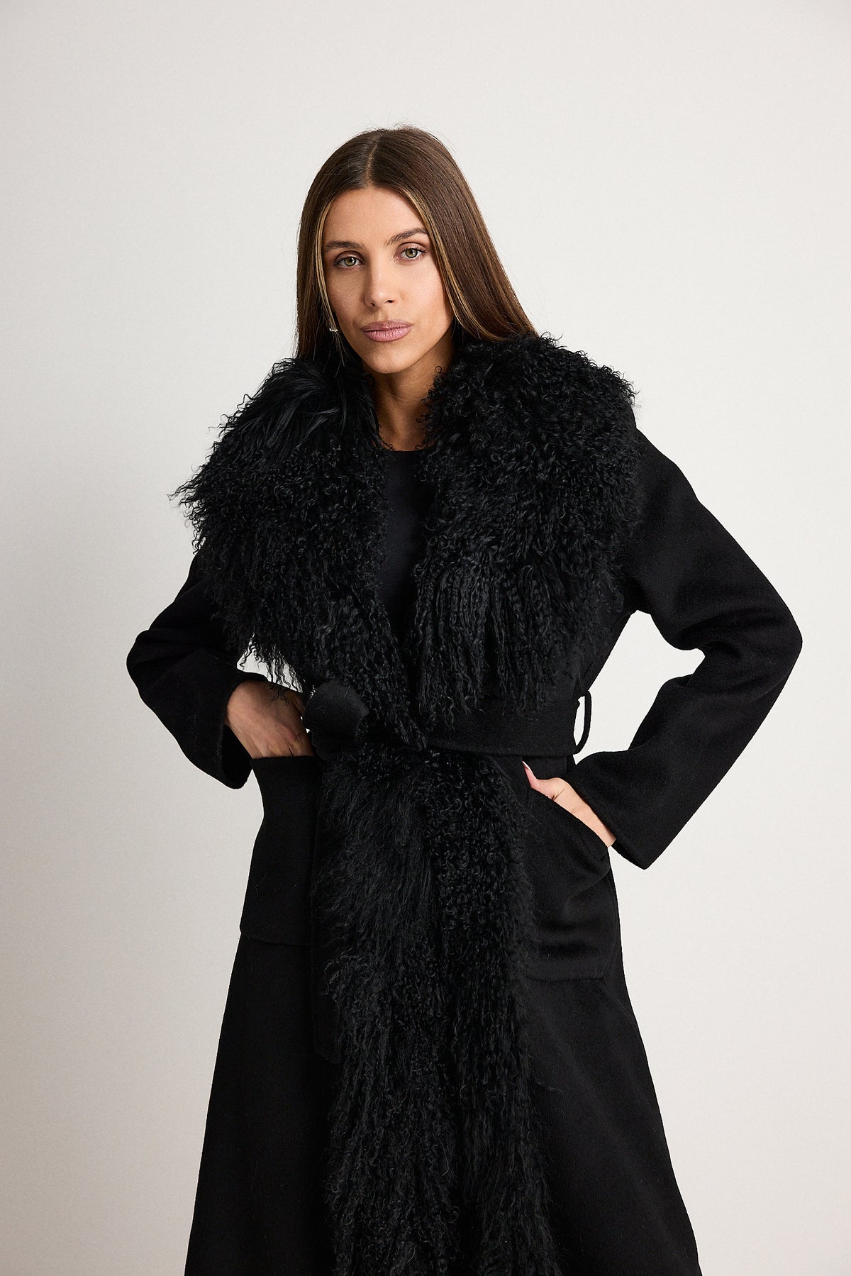 Yvette Nero - cappotto da donna in lana e cachemire nero, dettaglio 7 | GIUMA Venezia