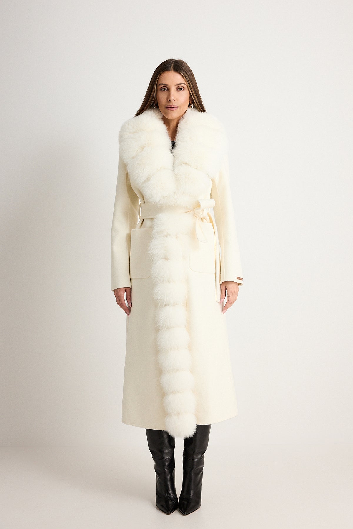 Janet Bianco - cappotto da donna in lana e cachemire bianco, dettaglio 19 | GIUMA Venezia