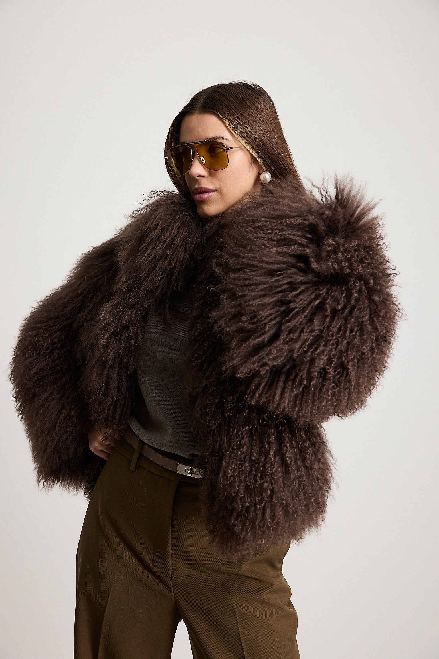 Esme Marrone - pelliccia da donna in Mongolian marrone, dettaglio 3 | GIUMA Venezia