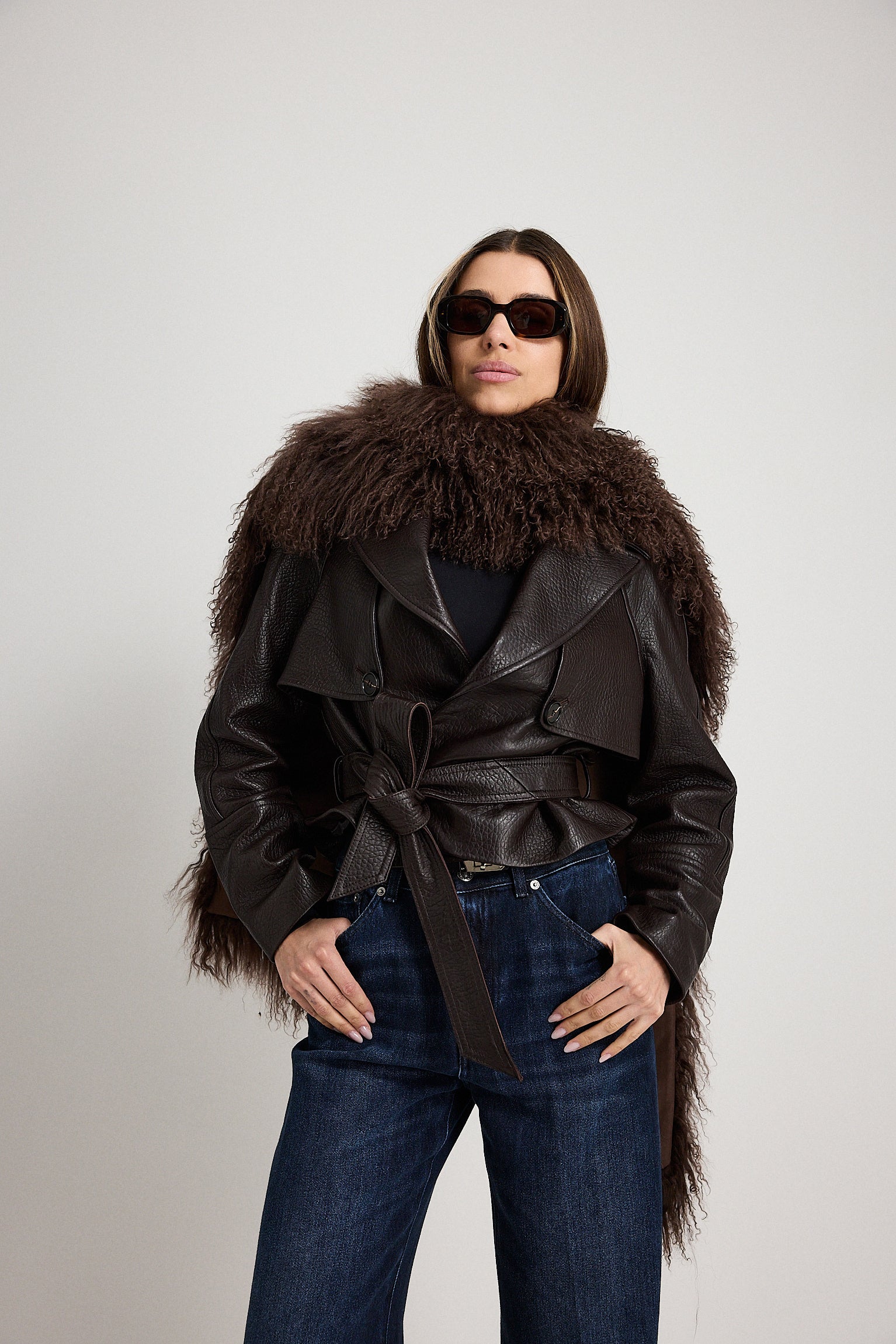 Sciarpa Marrone - sciarpa da donna in pelliccia Mongolia marrone, dettaglio 4 | GIUMA Venezia