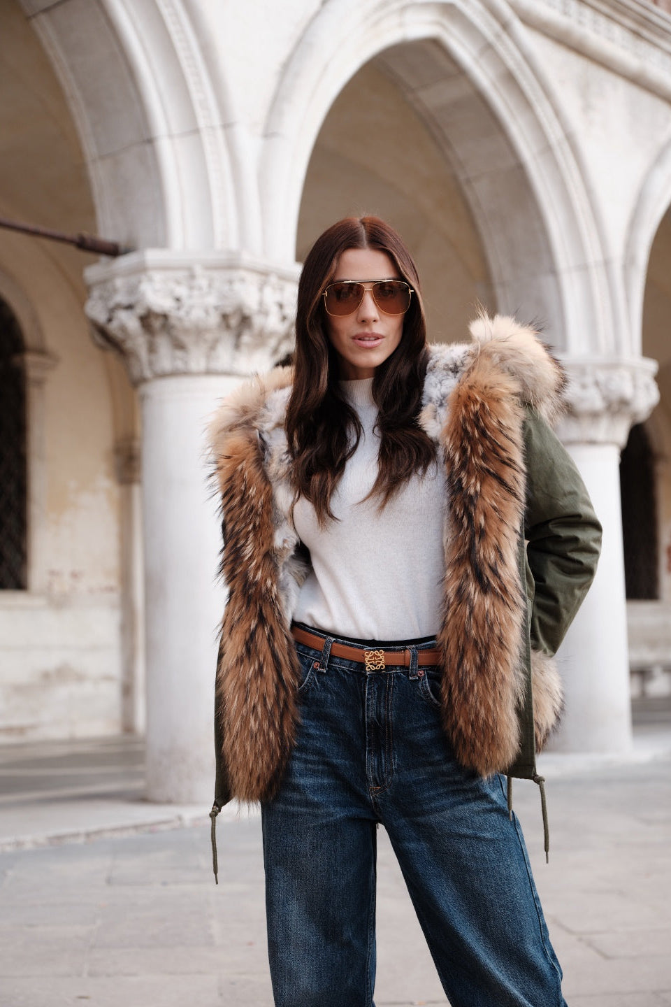 Parka Oslo - parka da donna in cotone con dettaglio in pelliccia verde, dettaglio 12 | GIUMA Venezia