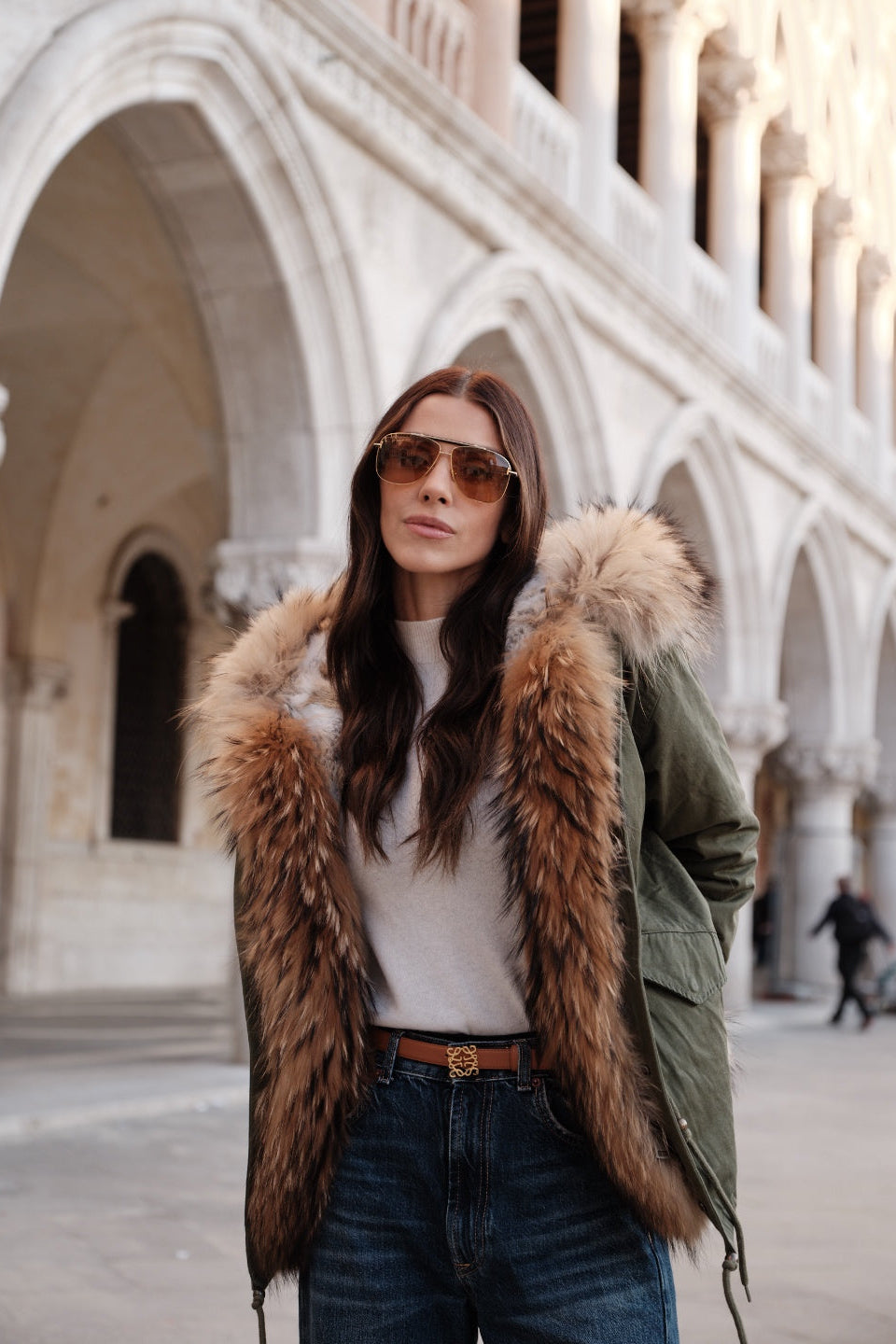 Parka Oslo - parka da donna in cotone con dettaglio in pelliccia verde, dettaglio 13 | GIUMA Venezia