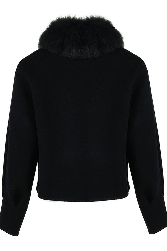 Lola Black - cappotto da donna in lana e cachemire nero, dettaglio 12 | GIUMA Venezia