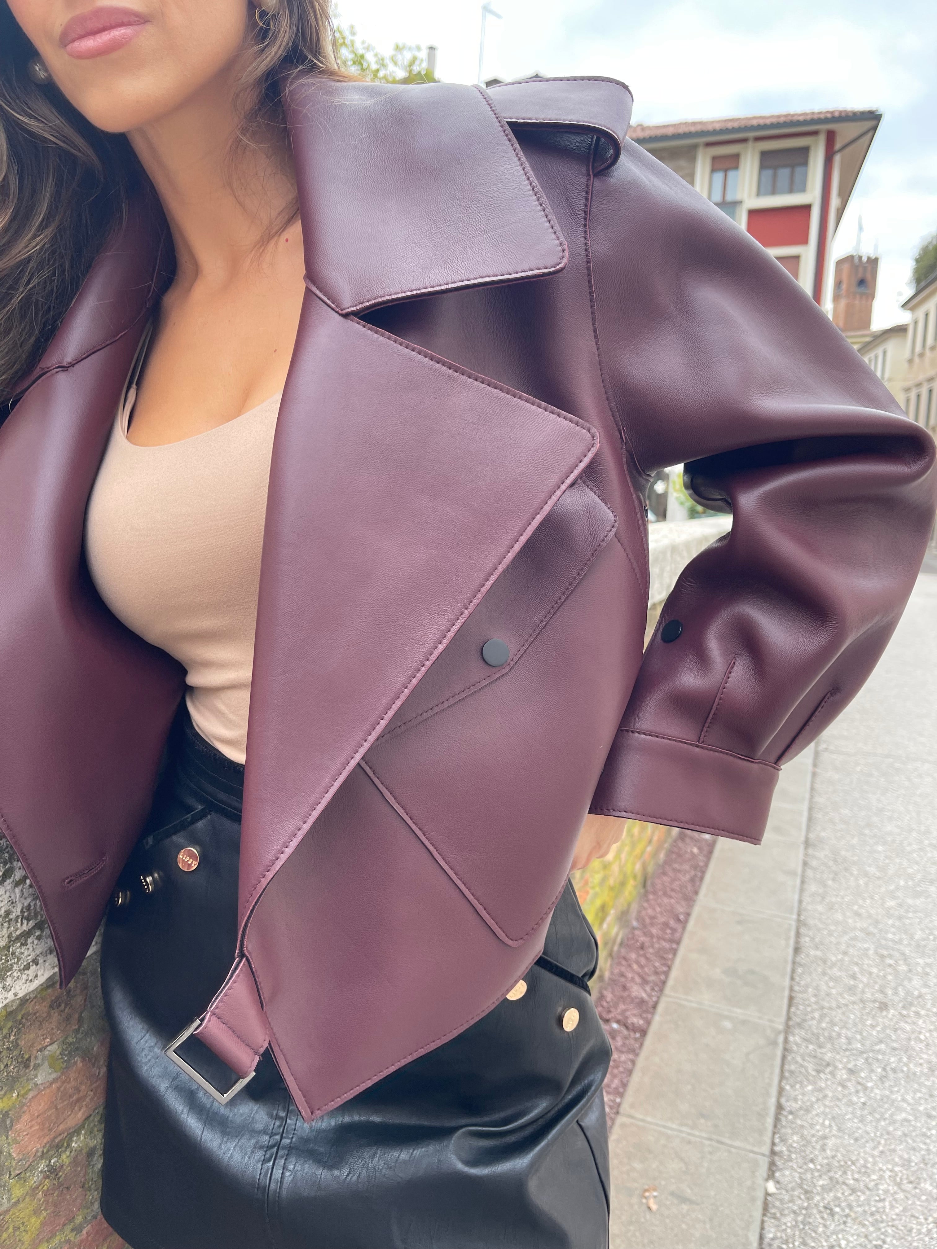 BURGUNDY OVERSIZED LEATHER JACKET