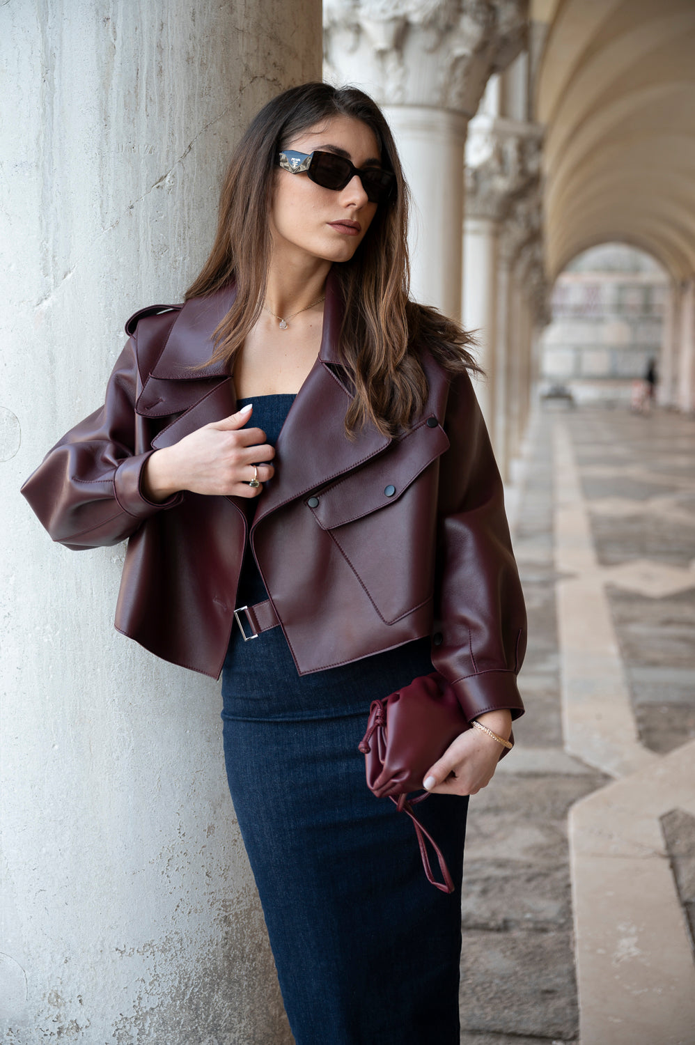 BURGUNDY OVERSIZED LEATHER JACKET