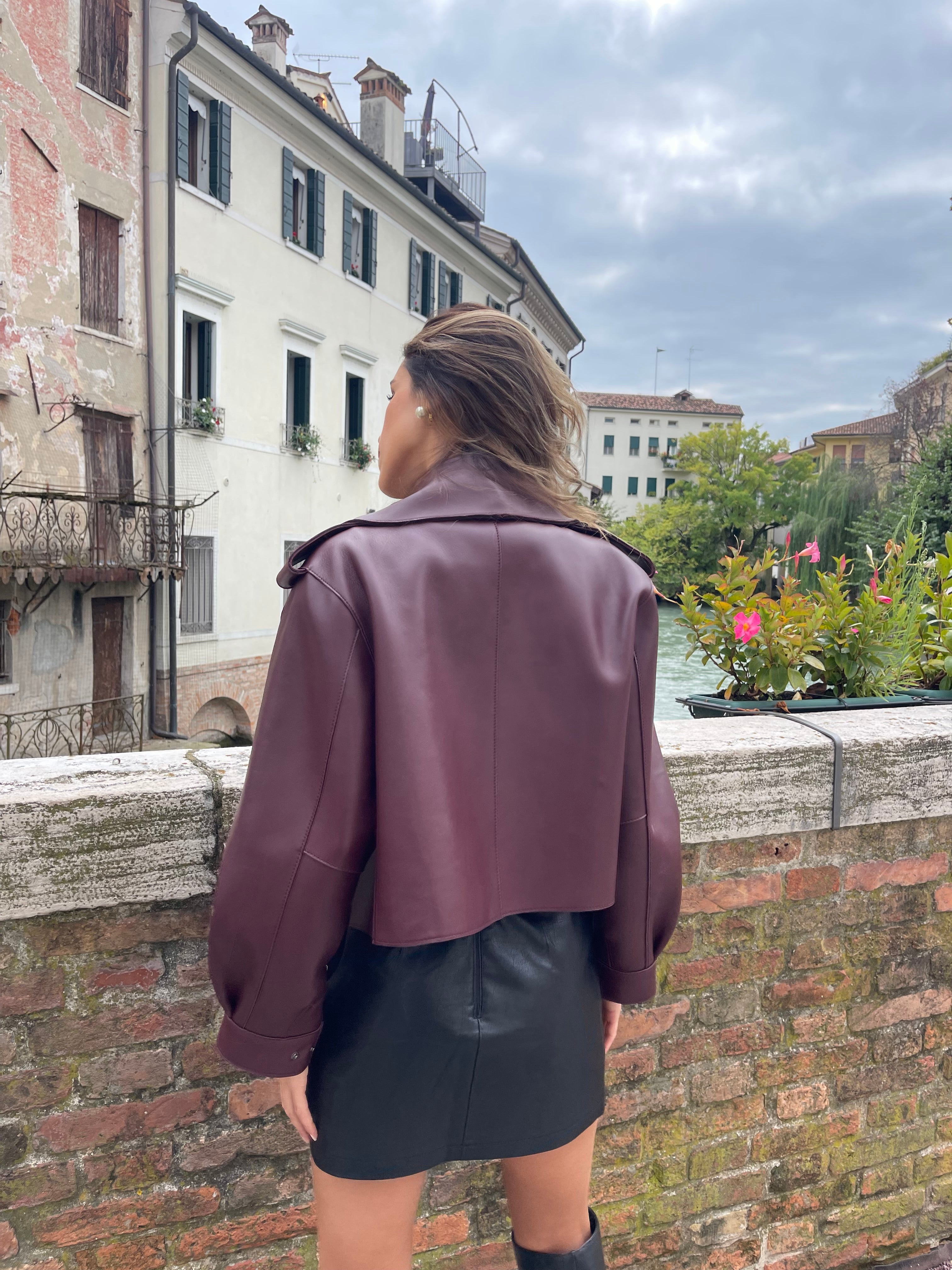 BURGUNDY OVERSIZED LEATHER JACKET