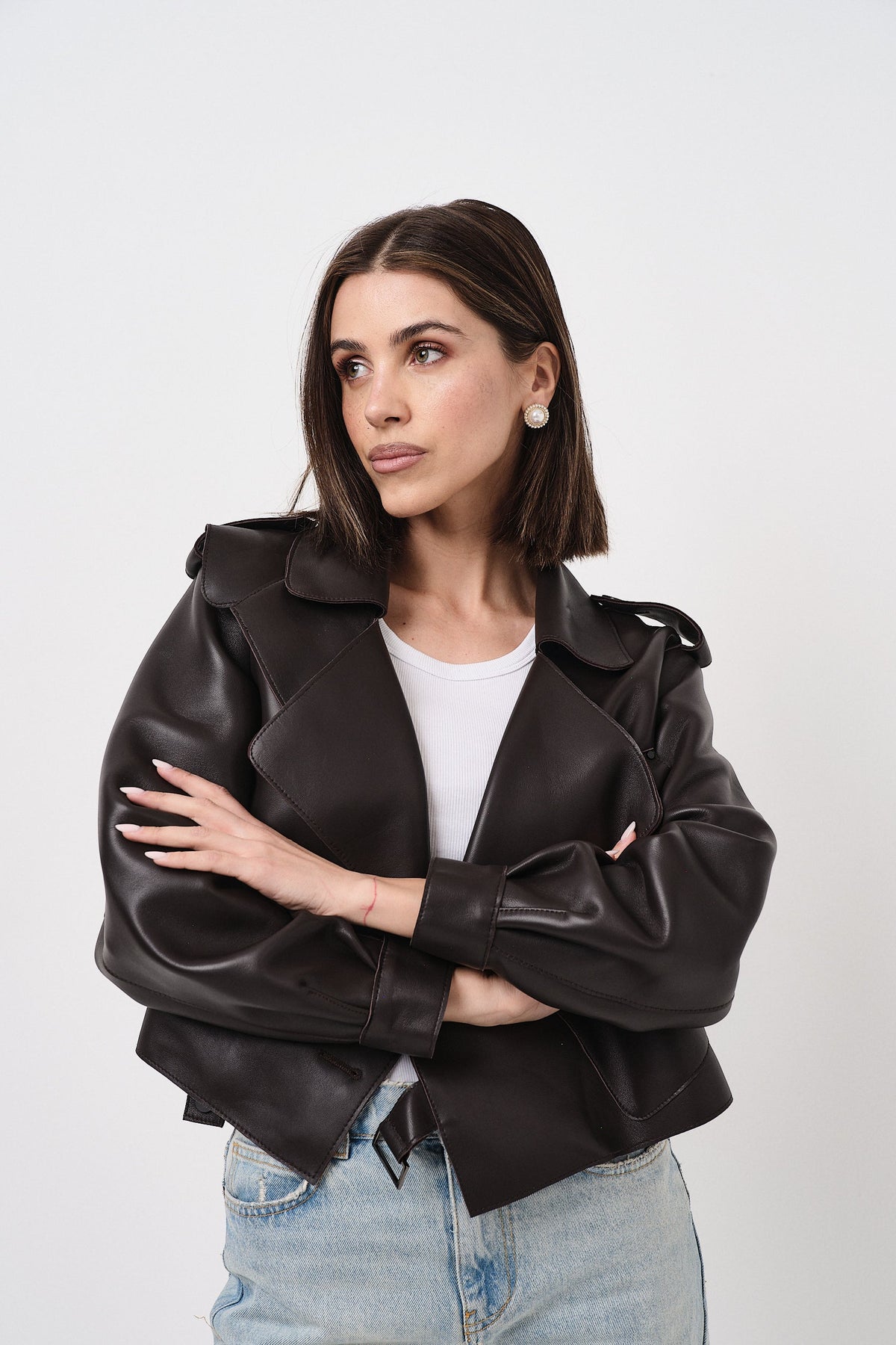 Emy Dark Brown Oversize - giacca da donna in vera pelle marrone scuro, dettaglio 4 | GIUMA Venezia