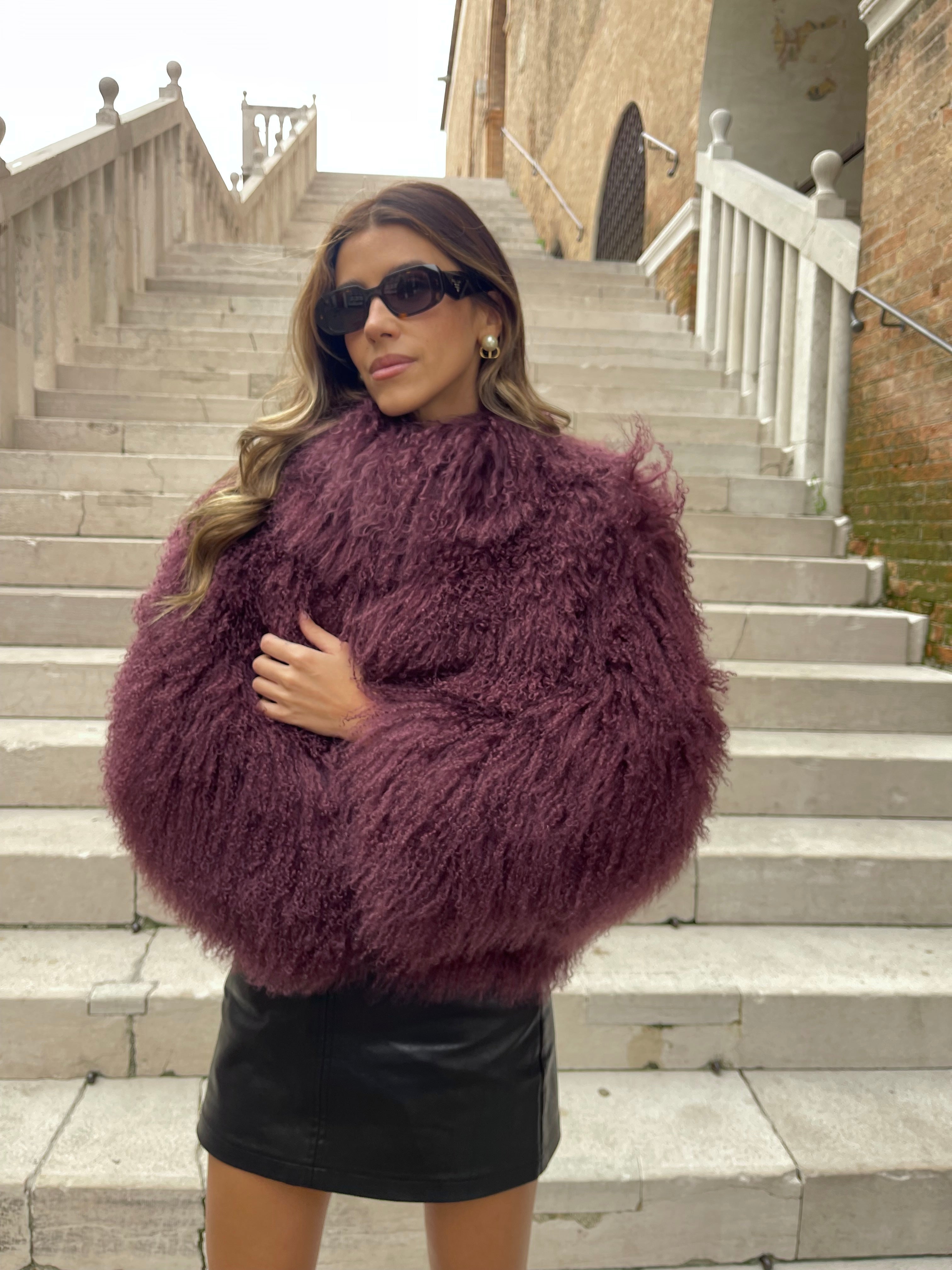 KAMILA BURGUNDY mongolian fur 57 cm